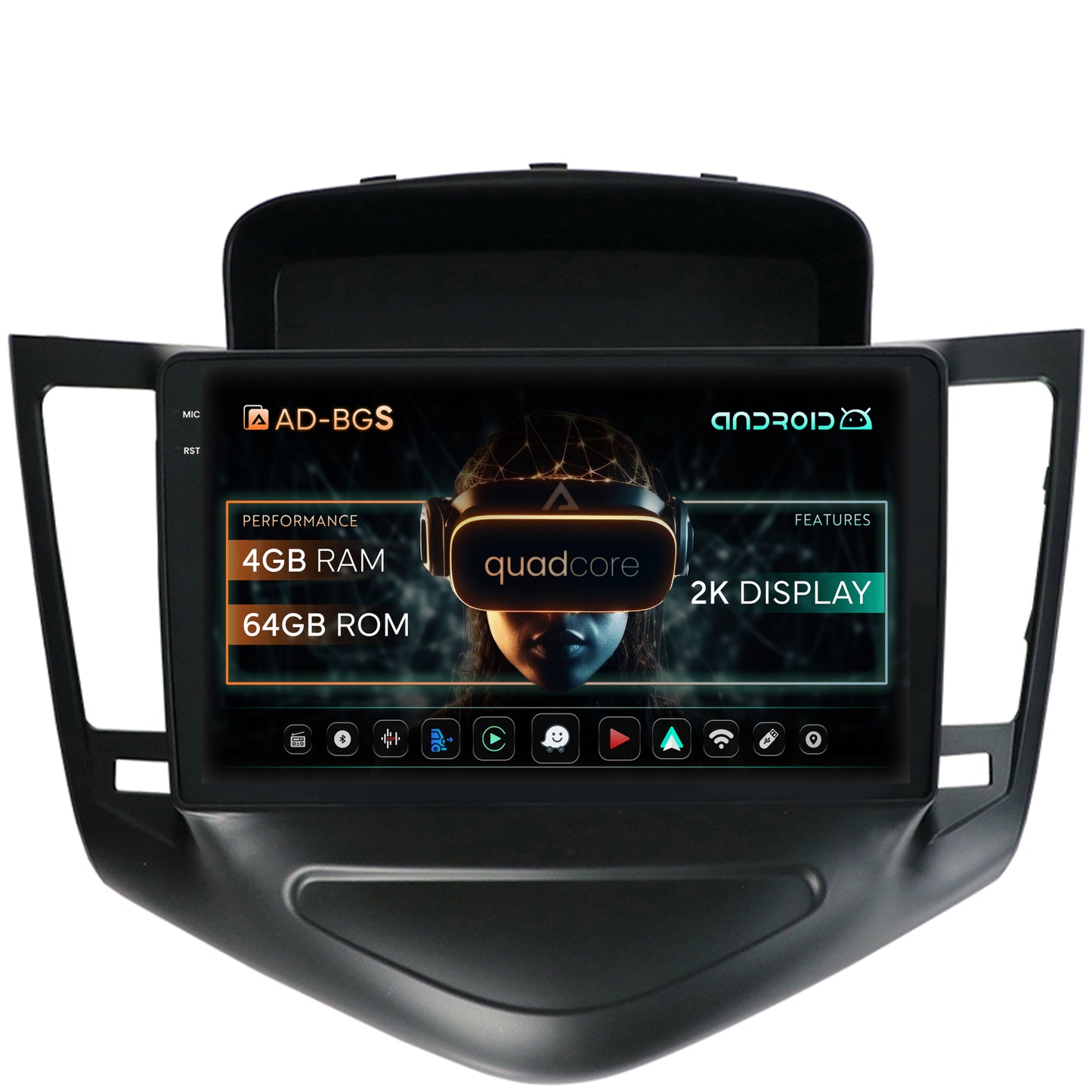 Navigatie 2K Chevrolet Cruze (2008-2014), Android, S-Quadcore / 4GB RAM + 64GB ROM, 9.5 Inch - AD-BGS90042K+AD-BGRKIT237