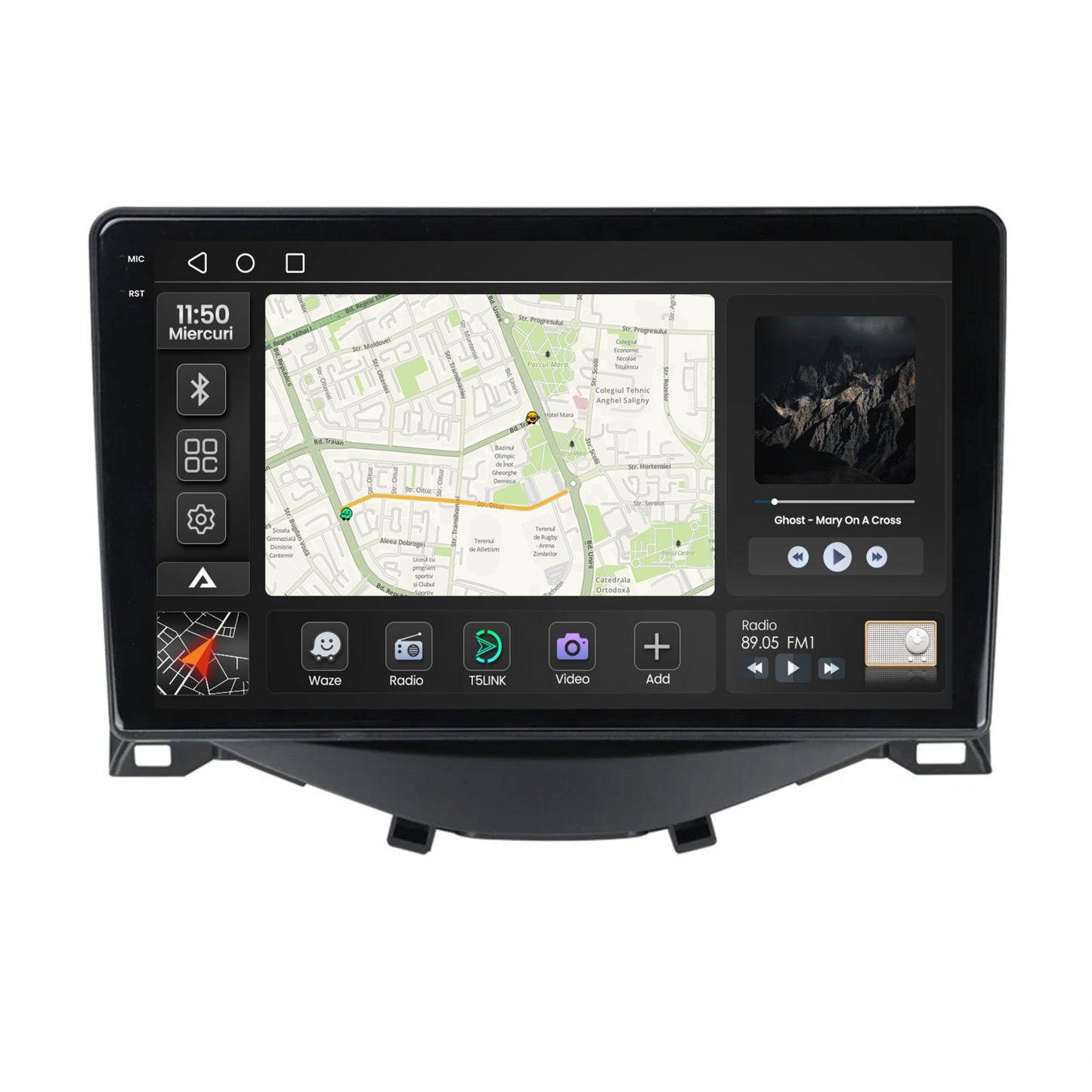 Navigatie 2K Citroen C1 / Peugeot 108 / Toyota AYGO (2014-2022), Android, S-Quadcore / 4GB RAM + 64GB ROM, 9.5 Inch - AD-BGS90042K+AD-BGRKIT101