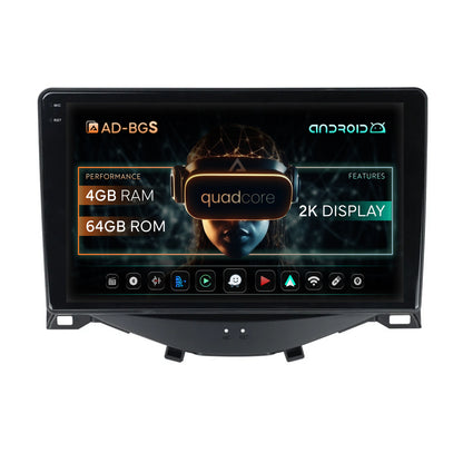 Navigatie 2K Citroen C1 / Peugeot 108 / Toyota AYGO (2014-2022), Android, S-Quadcore / 4GB RAM + 64GB ROM, 9.5 Inch - AD-BGS90042K+AD-BGRKIT101