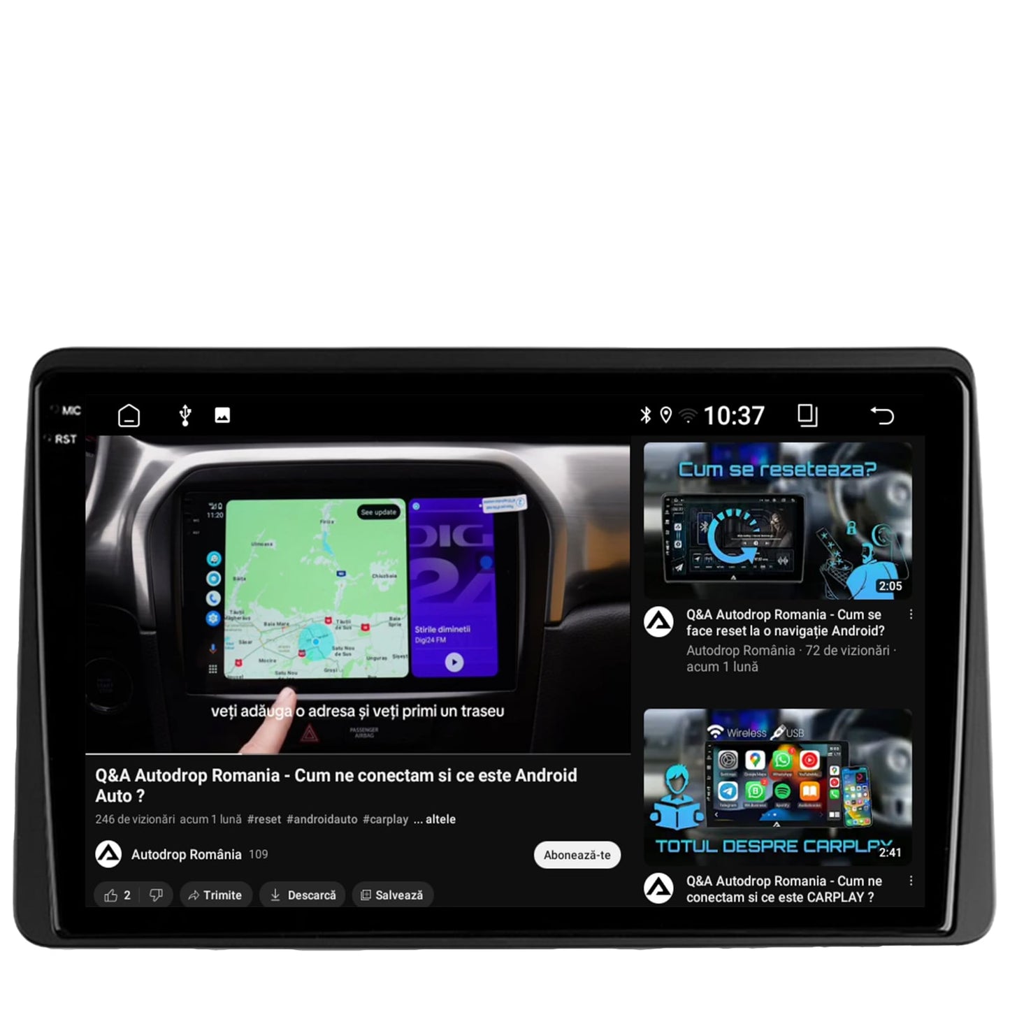 Navigatie 2K Dacia Duster (2018-2021), Android, S-Quadcore / 4GB RAM + 64GB ROM, 10.36 Inch - AD-BGS100042K+AD-BGRKIT374