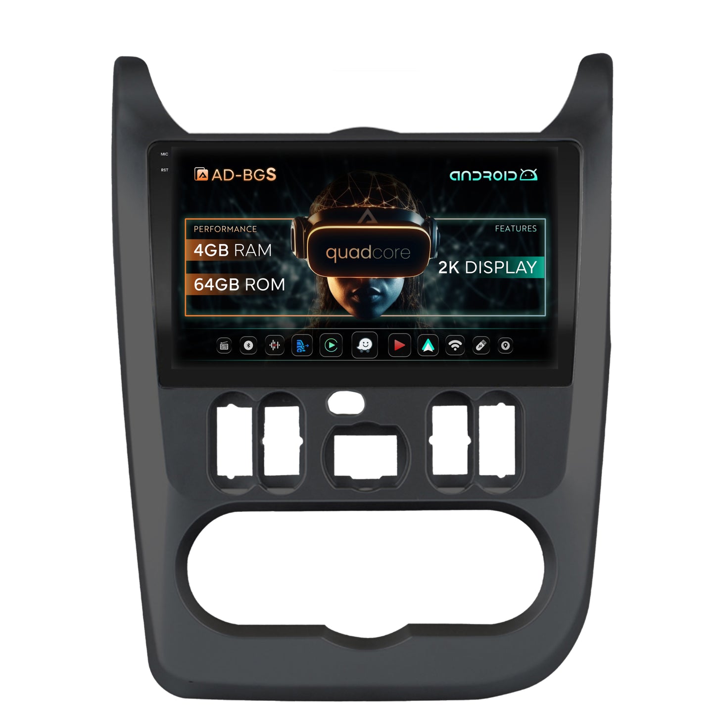 Navigatie 2K Dacia Logan / Duster / Sandero (2009-2013), Android, S-Quadcore / 4GB RAM + 64GB ROM, 9.5 Inch - AD-BGS90042K+AD-BGRKIT367B