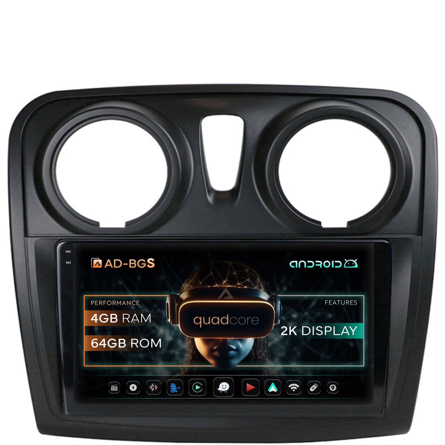Navigatie 2K Dacia Logan / Sandero, Android, S-Quadcore / 4GB RAM + 64GB ROM, 9.5 Inch - AD-BGS90042K+AD-BGRKIT376
