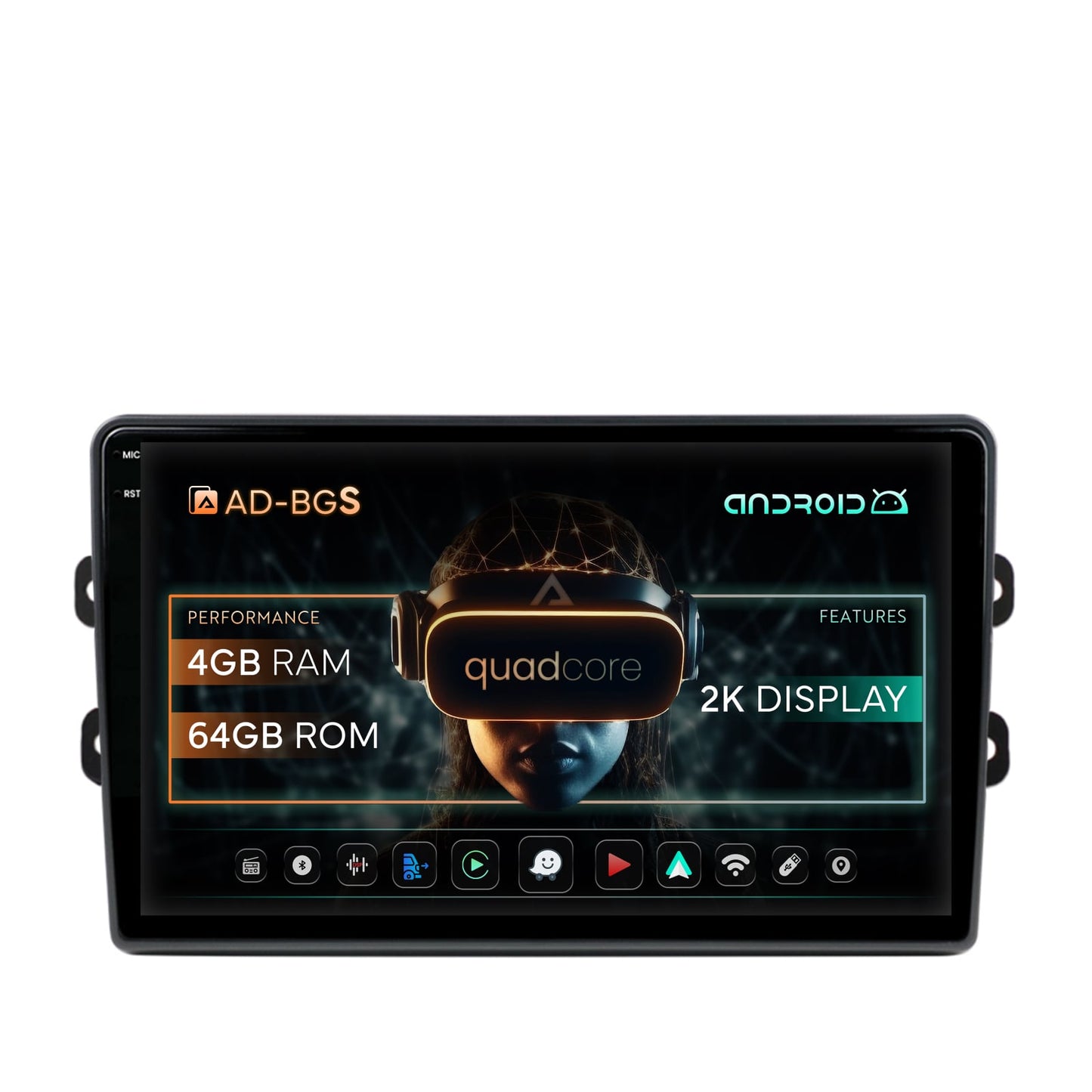 Navigatie 2K Dacia/Renault, Android, S-Quadcore / 4GB RAM + 64GB ROM, 9.5 Inch - AD-BGS90042K+AD-BGRKIT383