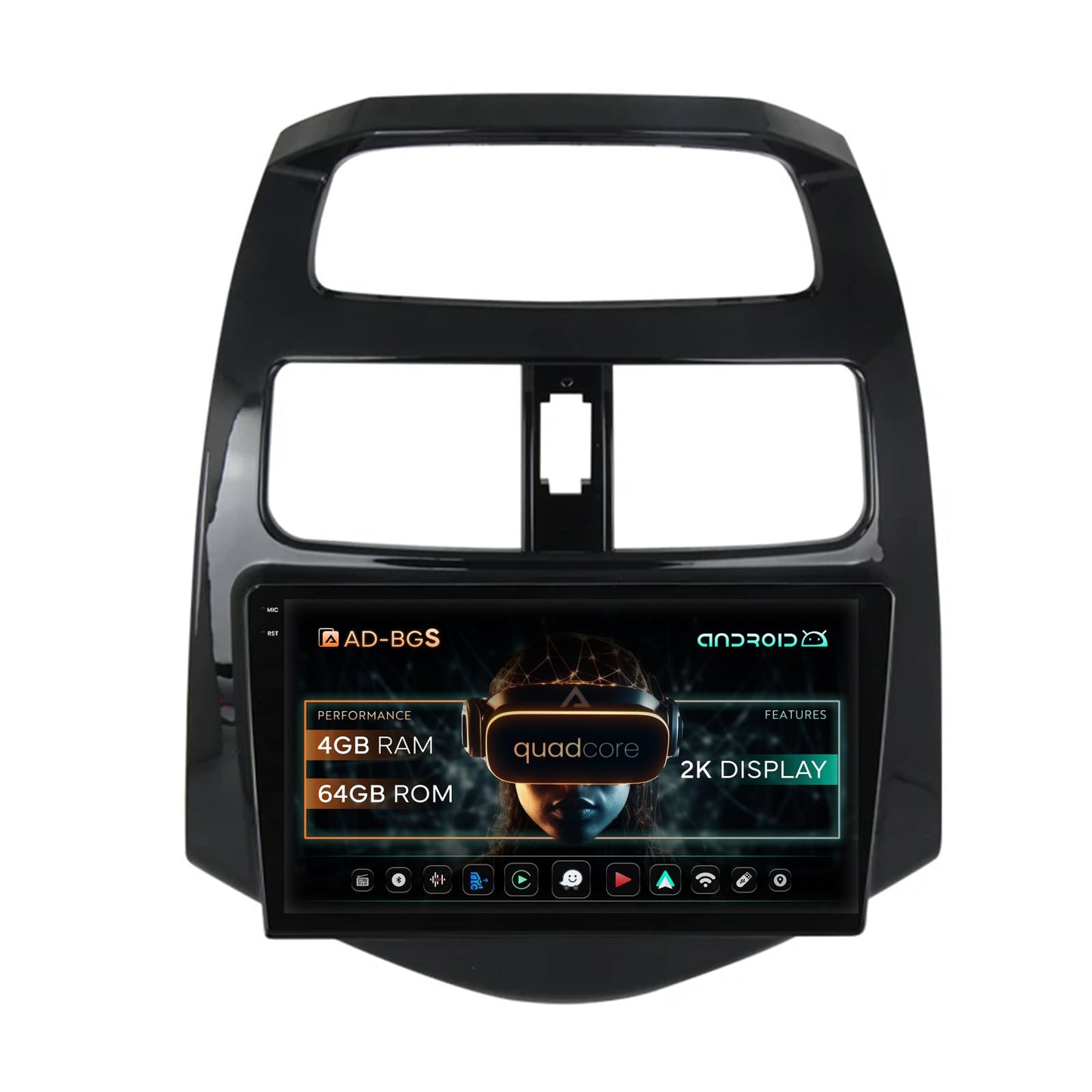 Navigatie 2K Daewoo Matiz / Chevrolet Spark (2010-2014), Android, S-Quadcore / 4GB RAM + 64GB ROM, 9.5 Inch - AD-BGS90042K+AD-BGRKIT243