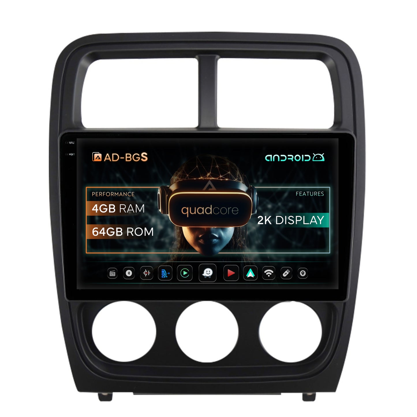 Navigatie 2K Dodge Caliber (2010-2012), Android, S-Quadcore / 4GB RAM + 64GB ROM, 9.5 Inch - AD-BGS90042K+AD-BGRKIT295V2
