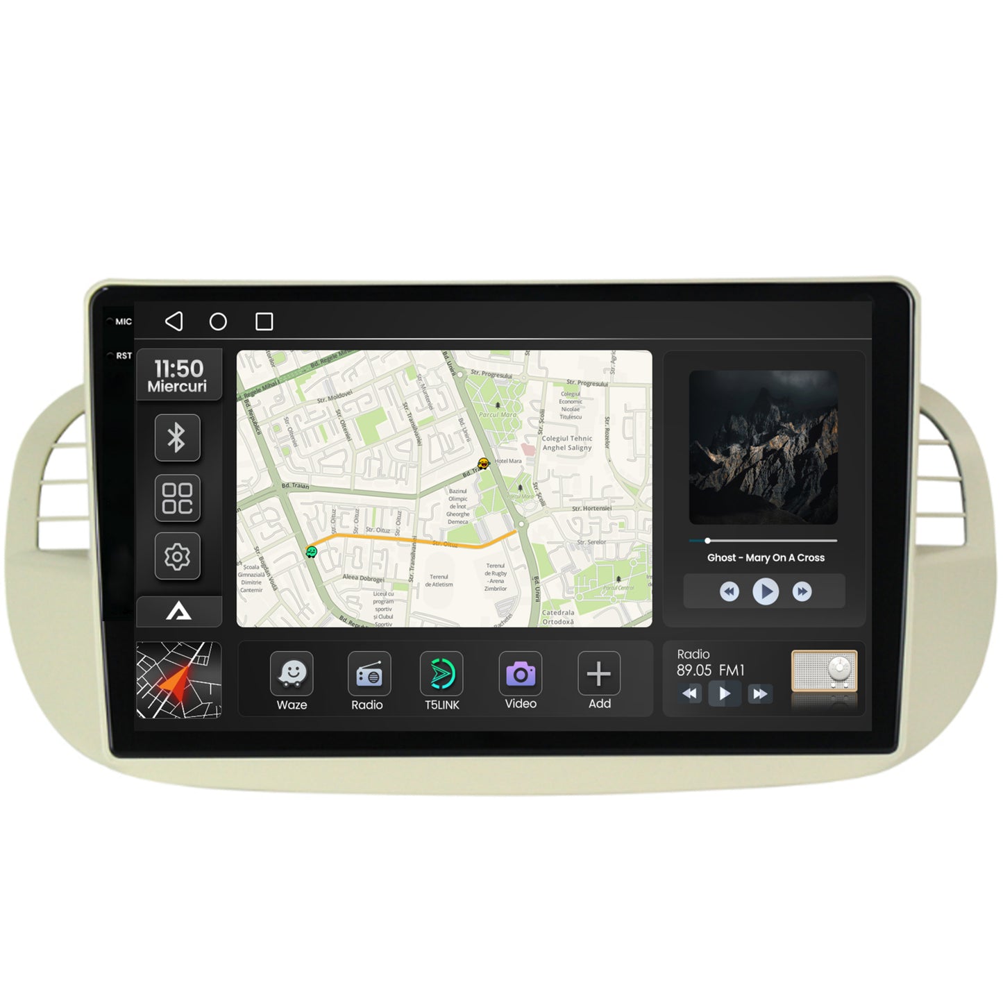 Navigatie 2K Fiat 500 (2007-2014), Android, S-Quadcore / 4GB RAM + 64GB ROM, 9.5 Inch - AD-BGS90042K+AD-BGRKIT362V2