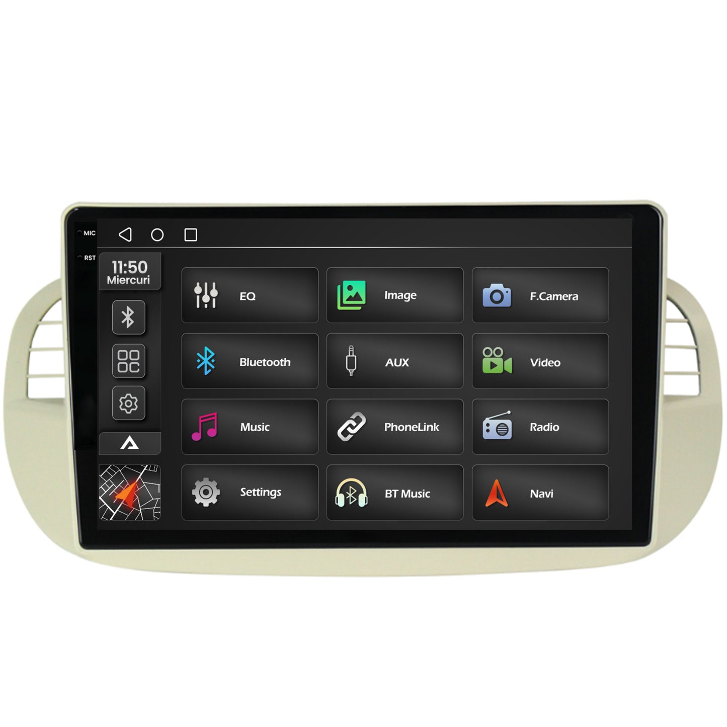 Navigatie 2K Fiat 500 (2007-2014), Android, S-Quadcore / 4GB RAM + 64GB ROM, 9.5 Inch - AD-BGS90042K+AD-BGRKIT362V2