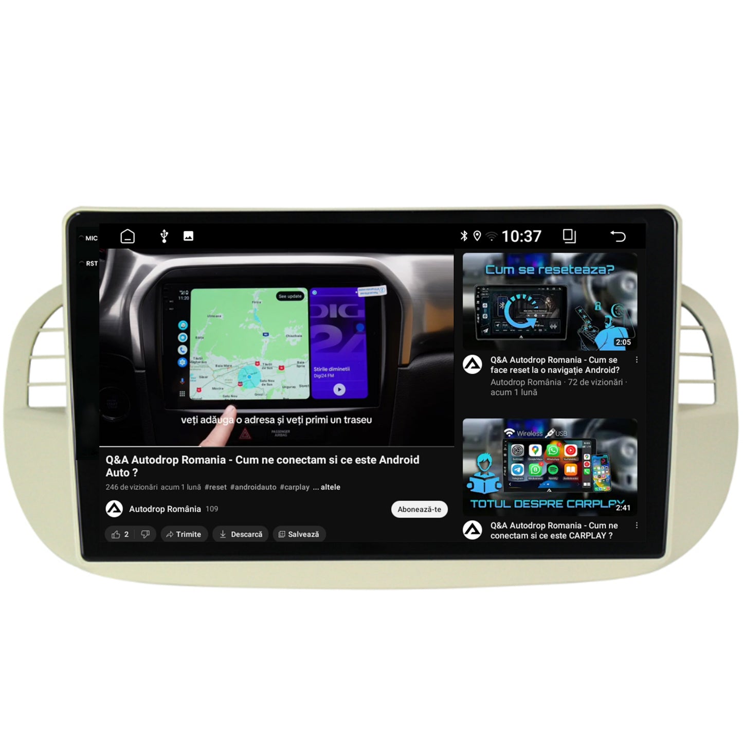 Navigatie 2K Fiat 500 (2007-2014), Android, S-Quadcore / 4GB RAM + 64GB ROM, 9.5 Inch - AD-BGS90042K+AD-BGRKIT362V2