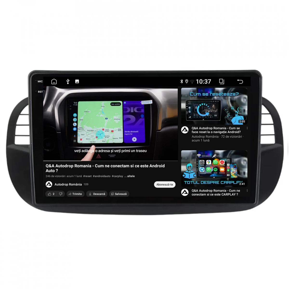 Navigatie 2K Fiat 500 (2007-2014), Android, S-Quadcore / 4GB RAM + 64GB ROM, 9.5 Inch - AD-BGS90042K+AD-BGRKIT362V3