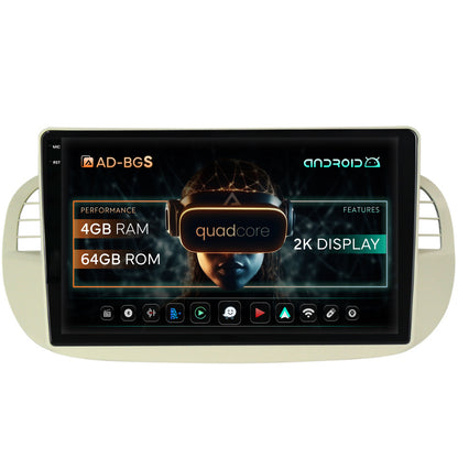 Navigatie 2K Fiat 500 (2007-2014), Android, S-Quadcore / 4GB RAM + 64GB ROM, 9.5 Inch - AD-BGS90042K+AD-BGRKIT362V2