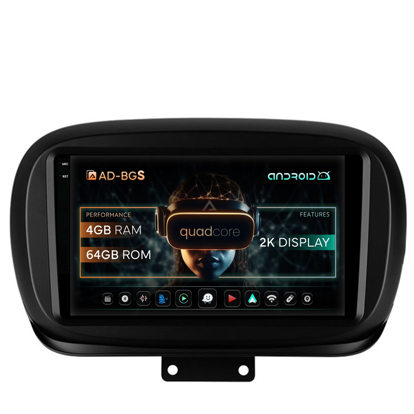 Navigatie 2K Fiat 500X (2014-2020), Android, S-Quadcore / 4GB RAM + 64GB ROM, 9.5 Inch - AD-BGS90042K+AD-BGRKIT362