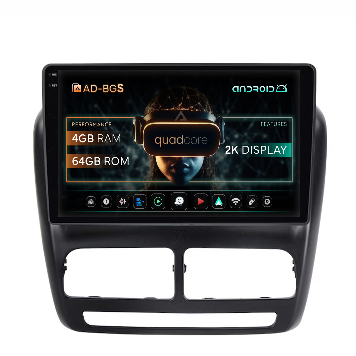 Navigatie 2K Fiat Doblo (2010-2015), Android, S-Quadcore / 4GB RAM + 64GB ROM, 10.36 Inch - AD-BGS100042K+AD-BGRKIT358