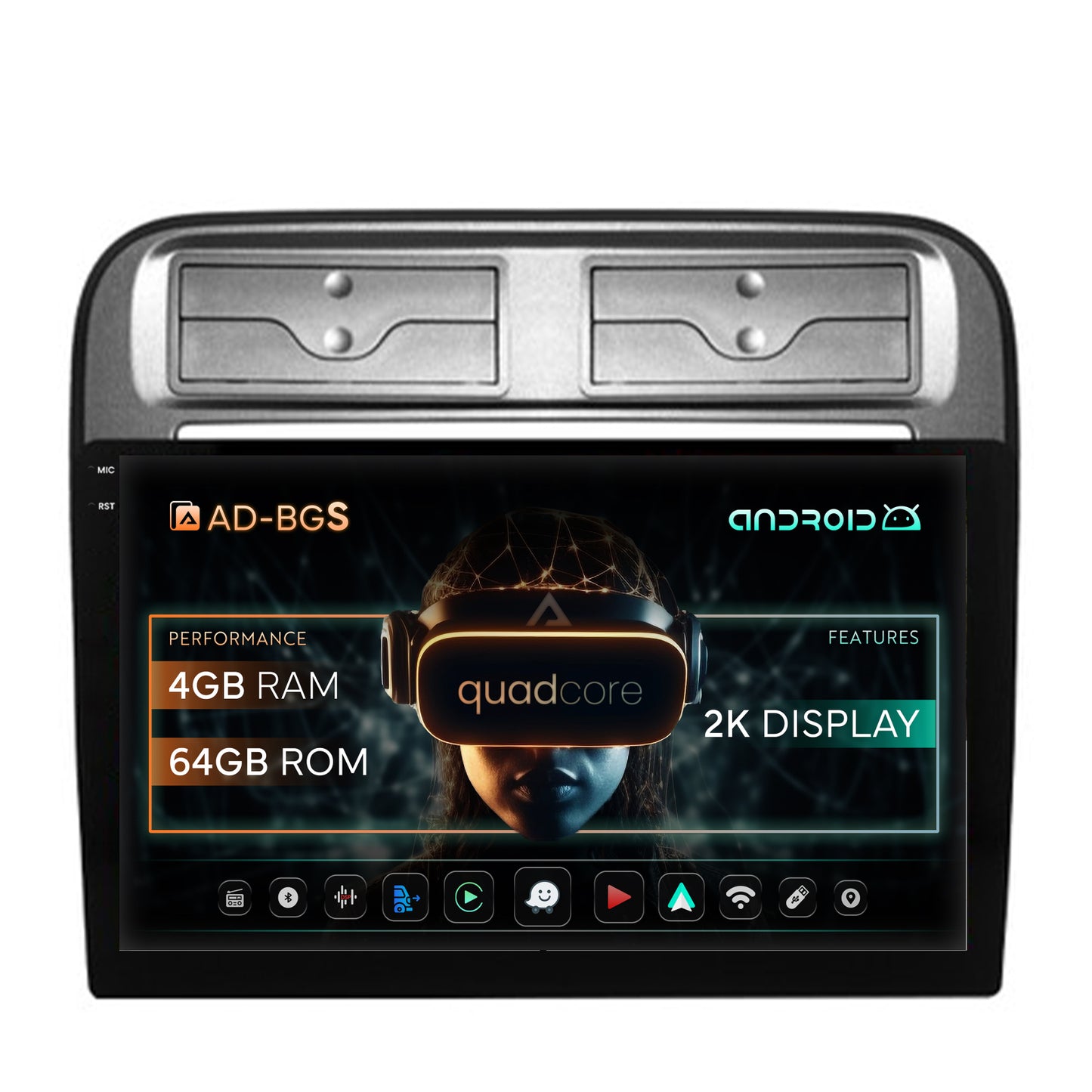 Navigatie 2K Fiat Punto / Linea (2007-2014), Android, S-Quadcore / 4GB RAM + 64GB ROM, 9.5 Inch - AD-BGS90042K+AD-BGRKIT157