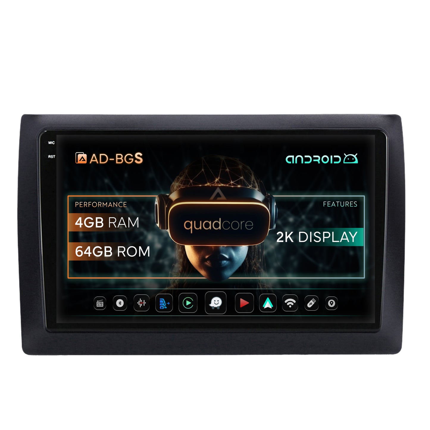 Navigatie 2K Fiat Stilo Android, S-Quadcore / 4GB RAM + 64GB ROM, 9.5 Inch - AD-BGS90042K+AD-BGRKIT356V2