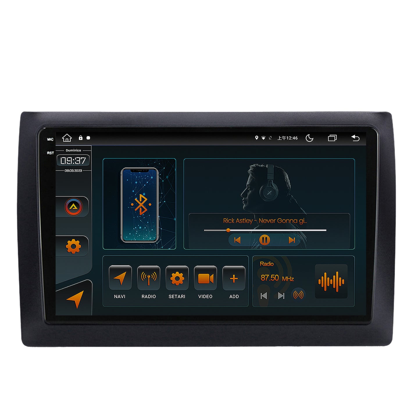 Navigatie 2K Fiat Stilo Android OS, V-Octacore / 4GB RAM + 64GB ROM, 9.5 Inch - AD-BGV90042K+AD-BGRKIT356V2