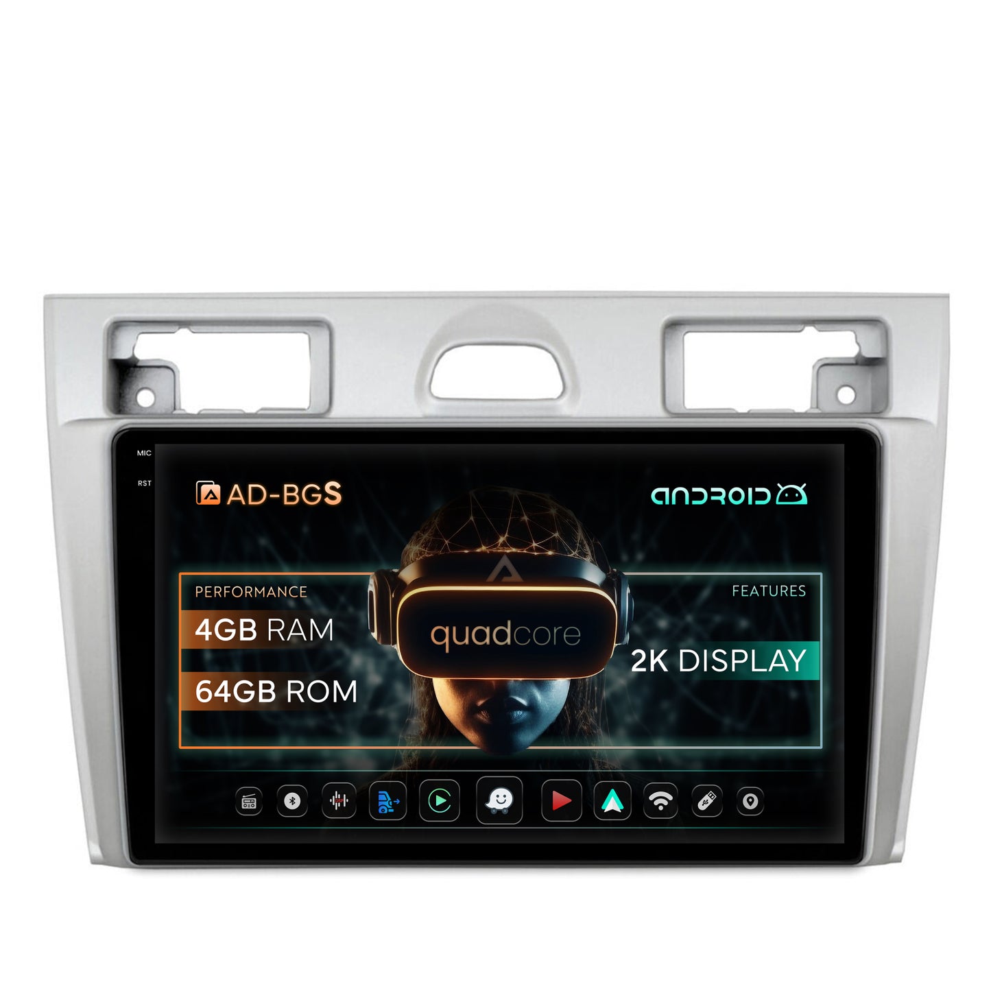 Navigatie 2K Ford Fiesta (2002-2008), Android, S-Quadcore / 4GB RAM + 64GB ROM, 9.5 Inch - AD-BGS90042K+AD-BGRKIT143