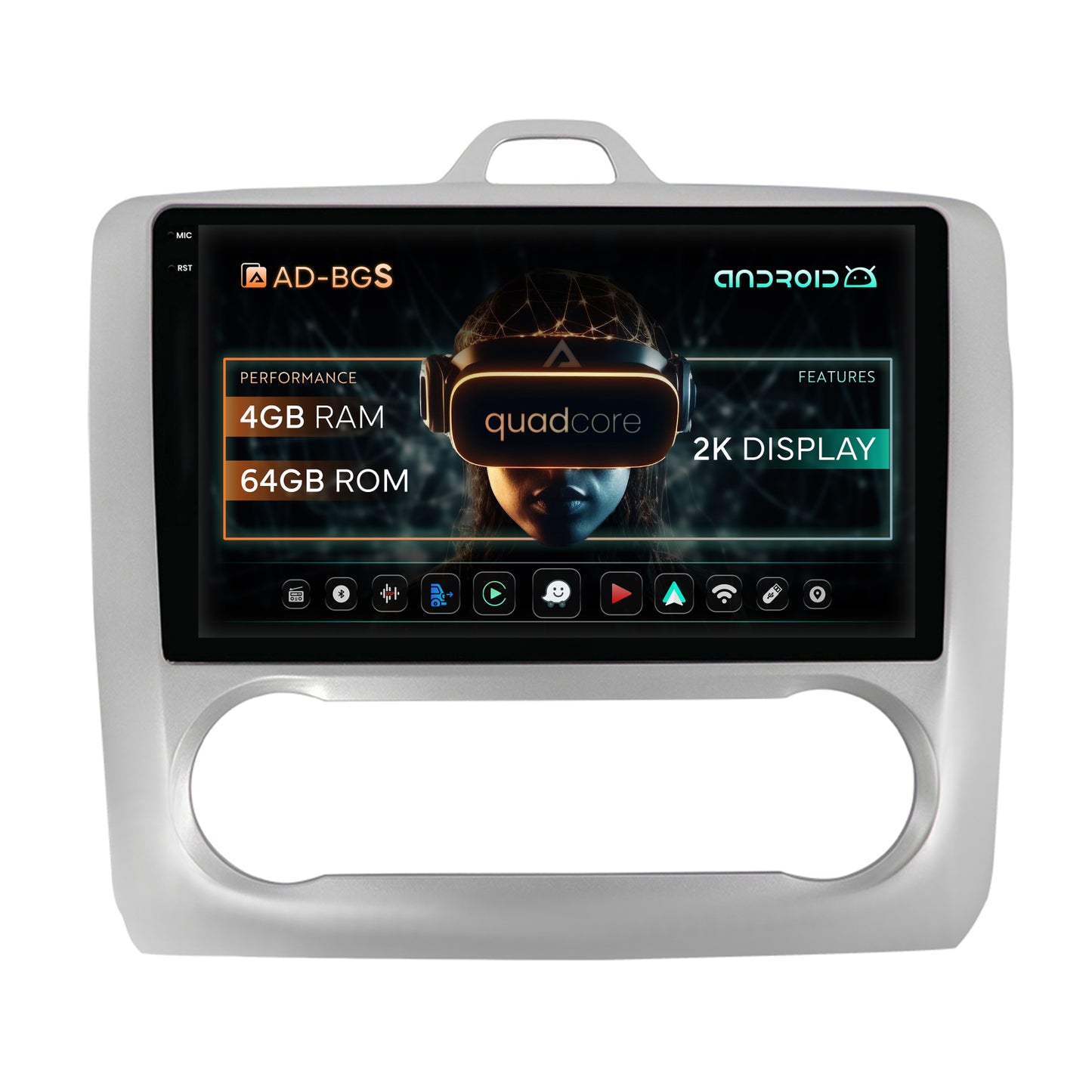 Navigatie 2K Ford Focus MK2 (2004-2011), Clima Automata, Android, S-Quadcore / 4GB RAM + 64GB ROM, 9.5 Inch - AD-BGS90042K+AD-BGRKIT117