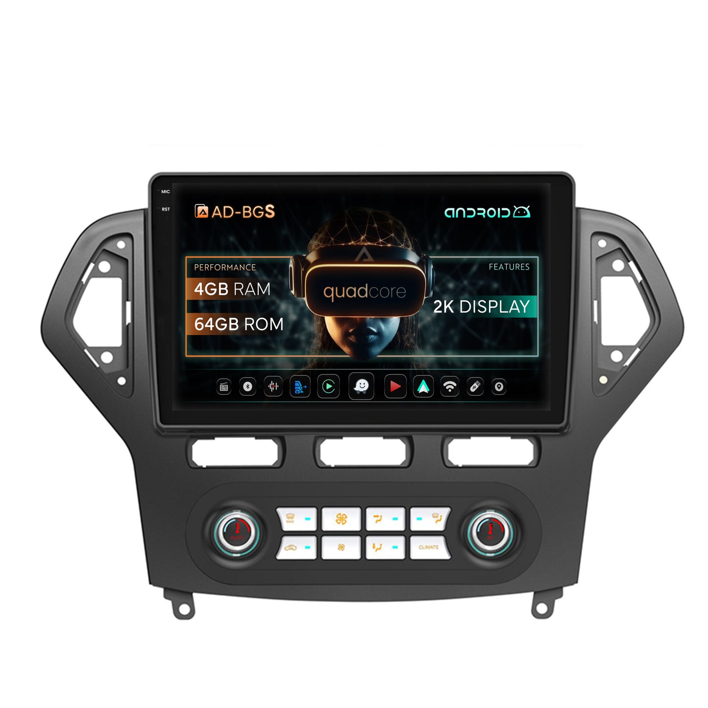 Navigatie 2K Ford Mondeo (2007-2010) Clima Automata, Android, S-Quadcore / 4GB RAM + 64GB ROM, 10.36 Inch - AD-BGS100042K+AD-BGRKIT127