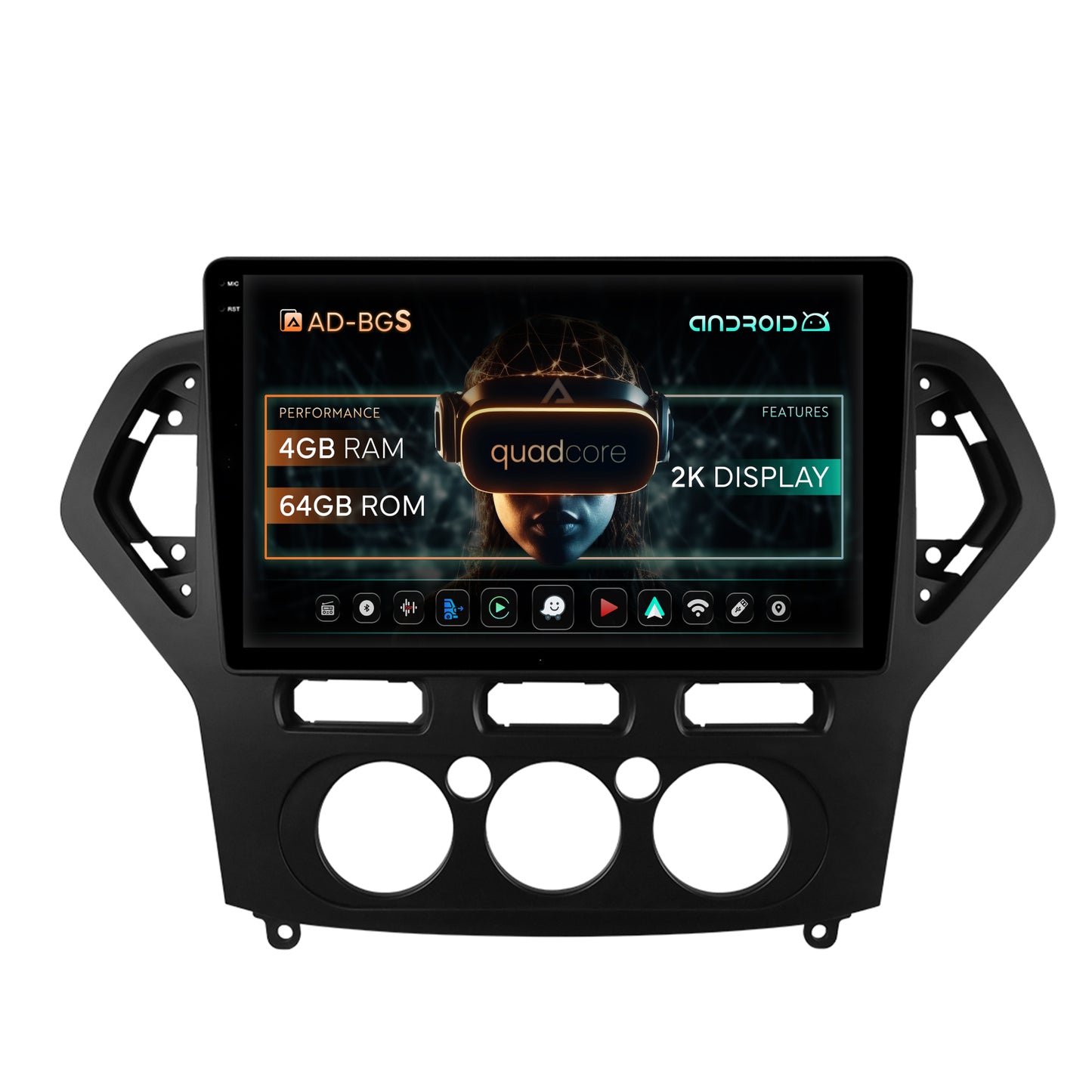 Navigatie 2K Ford Mondeo (2007-2010) Clima Manuala, Android, S-Quadcore / 4GB RAM + 64GB ROM, 10.36 Inch - AD-BGS100042K+AD-BGRKIT126