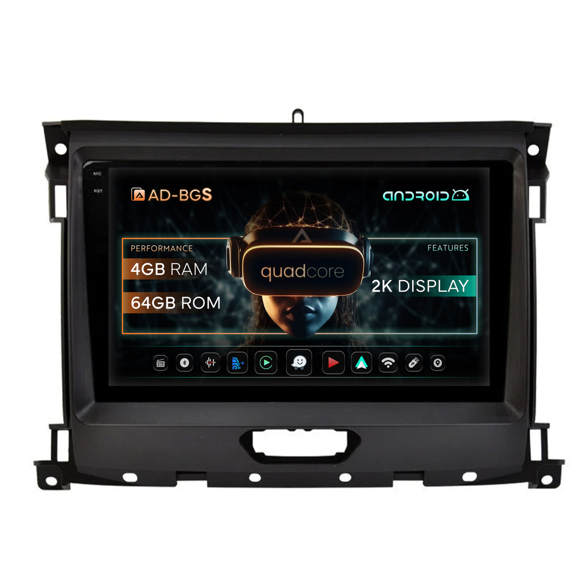 Navigatie 2K Ford Ranger (2015-2022), Android, S-Quadcore / 4GB RAM + 64GB ROM, 9.5 Inch - AD-BGS90042K+AD-BGRKIT120V2