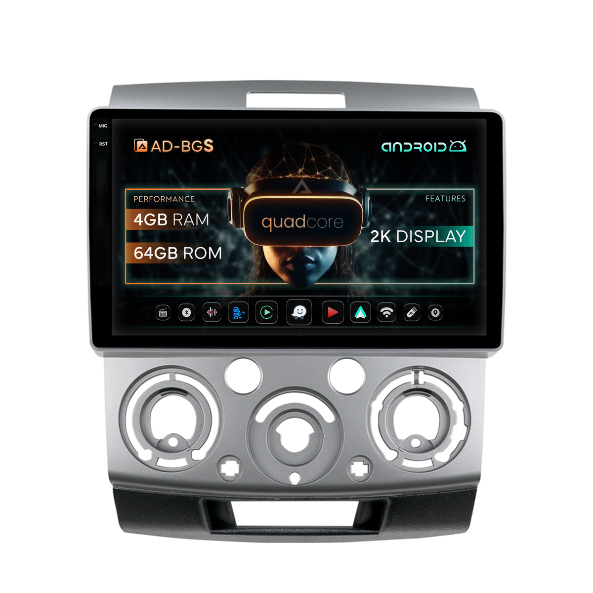 Navigatie 2K Ford Ranger / Mazda BT50 (2007-2012), Android, S-Quadcore / 4GB RAM + 64GB ROM, 9.5 Inch - AD-BGS90042K+AD-BGRKIT136