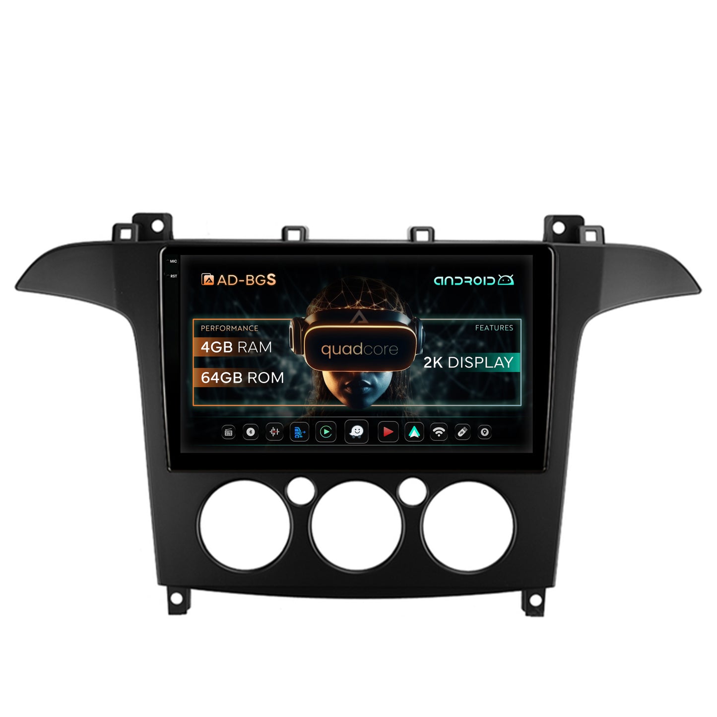 Navigatie 2K Ford S-MAX (2006-2015) Clima Manuala, Android, S-Quadcore / 4GB RAM + 64GB ROM, 9.5 Inch - AD-BGS90042K+AD-BGRKIT124