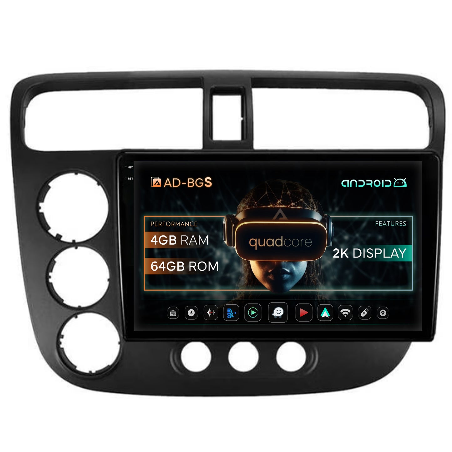 Navigatie 2K Honda Civic (1998-2005), Android, S-Quadcore / 4GB RAM + 64GB ROM, 9.5 Inch - AD-BGS90042K+AD-BGRKIT018