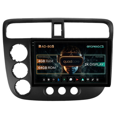 Navigatie 2K Honda Civic (1998-2005), Android, S-Quadcore / 4GB RAM + 64GB ROM, 9.5 Inch - AD-BGS90042K+AD-BGRKIT018