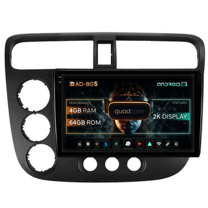 Navigatie 2K Honda Civic (1998-2005), Android, S-Quadcore / 4GB RAM + 64GB ROM, 9.5 Inch - AD-BGS90042K+AD-BGRKIT018