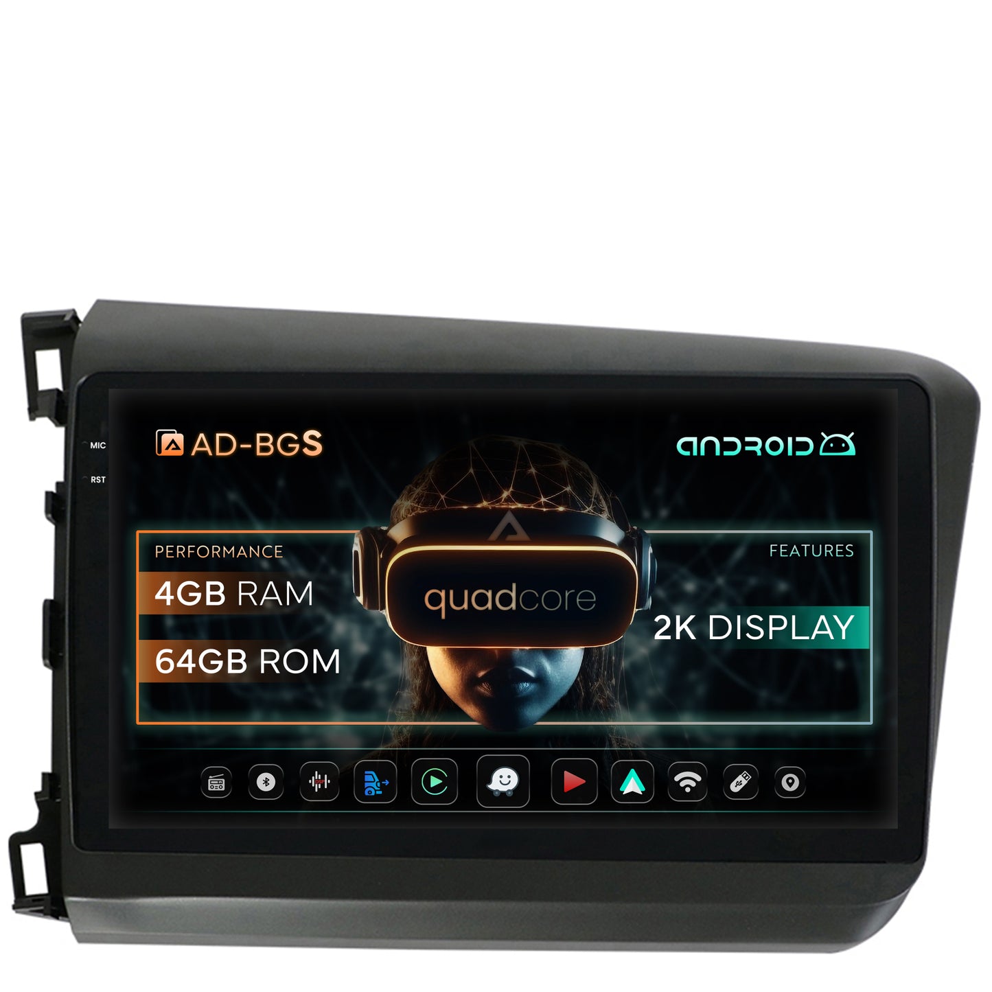 Navigatie 2K Honda Civic (2012-2015), Android, S-Quadcore / 4GB RAM + 64GB ROM, 9.5 Inch - AD-BGS90042K+AD-BGRKIT007