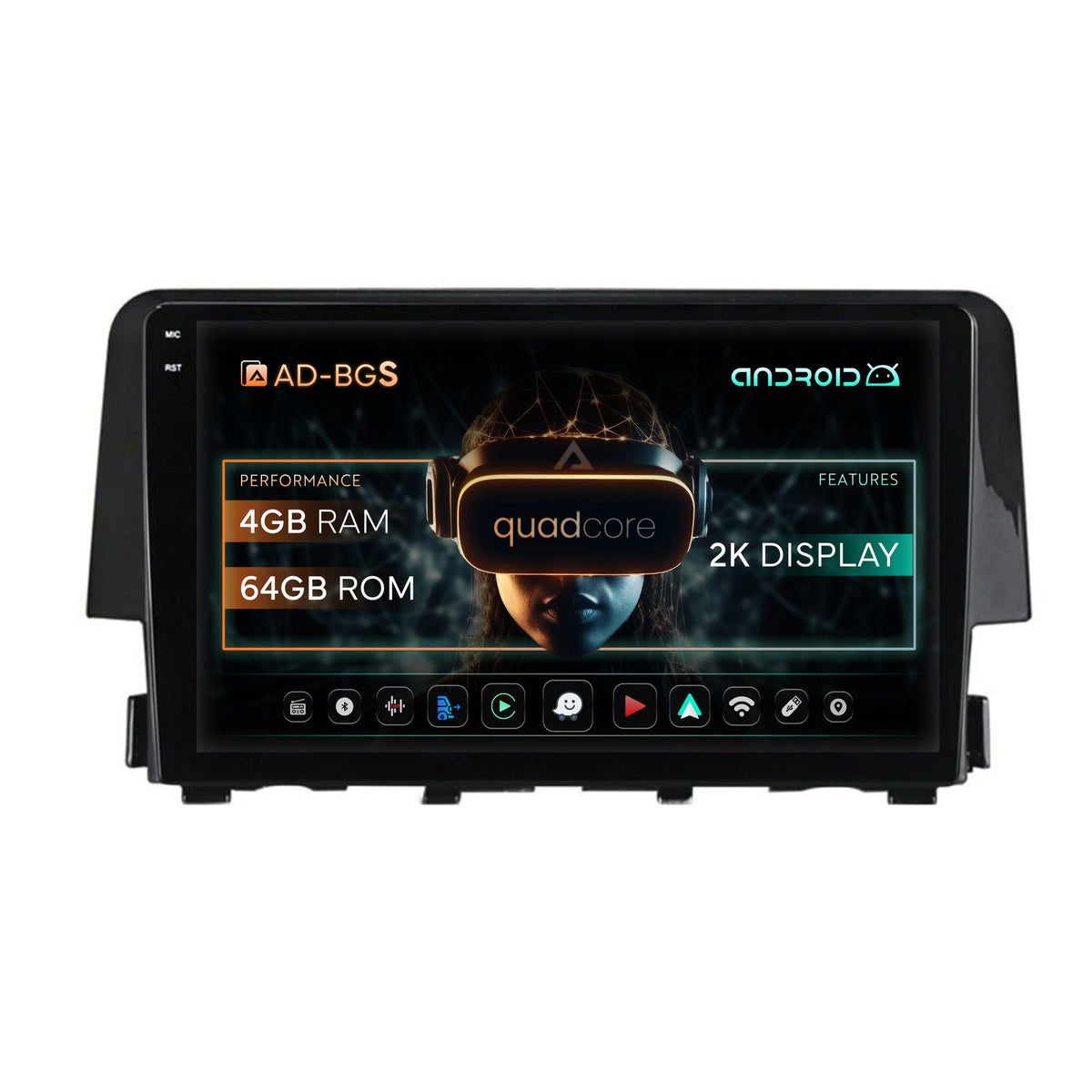 Navigatie 2K Honda Civic X / Sedan (2015-2021), Android, S-Quadcore / 4GB RAM + 64GB ROM, 9.5 Inch - AD-BGS90042K+AD-BGRKIT004