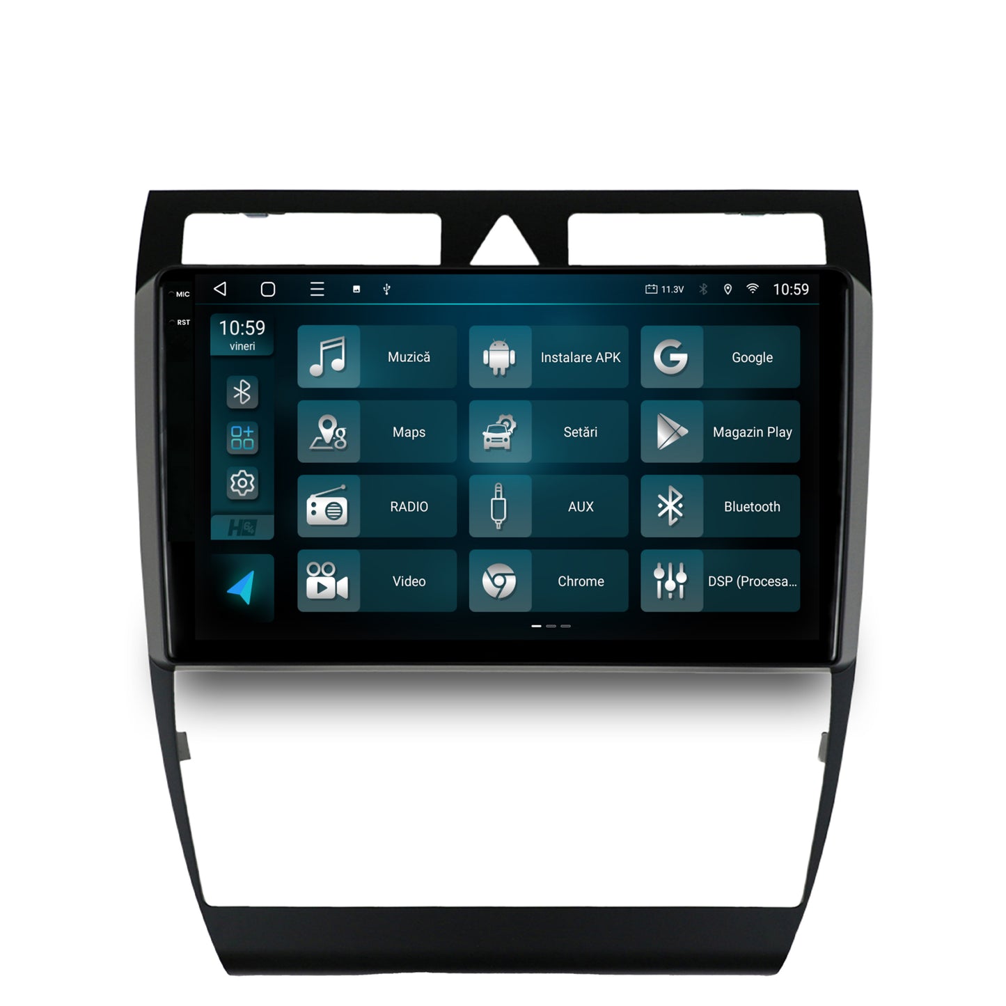 Navigatie 2K HUB64 Audi A6 (1999-2004), 4GB RAM, Android, Octacore, Slot Sim 4G, DSP, GPS, Wi-FI, Carplay, Android Auto, USB, Bluetooth, Waze, Touchscreen, 9.5 Inch
