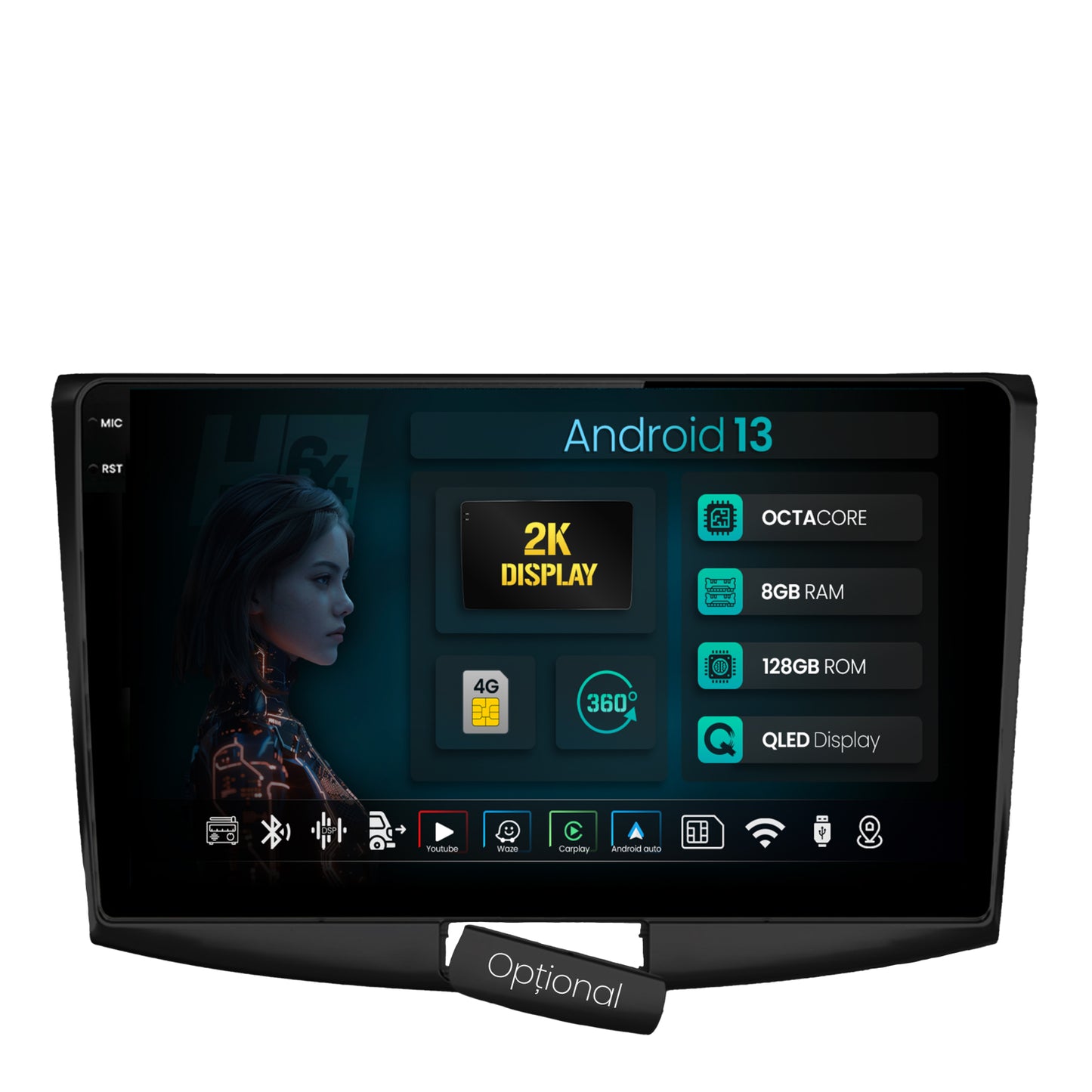 Navigatie 2K HUB64 (BLACK) Volkswagen Passat B6 / B7 / CC, 8GB RAM, Android, Octacore, Slot Sim 4G, DSP, GPS, Wi-FI, Carplay, Android Auto, USB, Bluetooth, Waze, Touchscreen, 10.36 Inch
