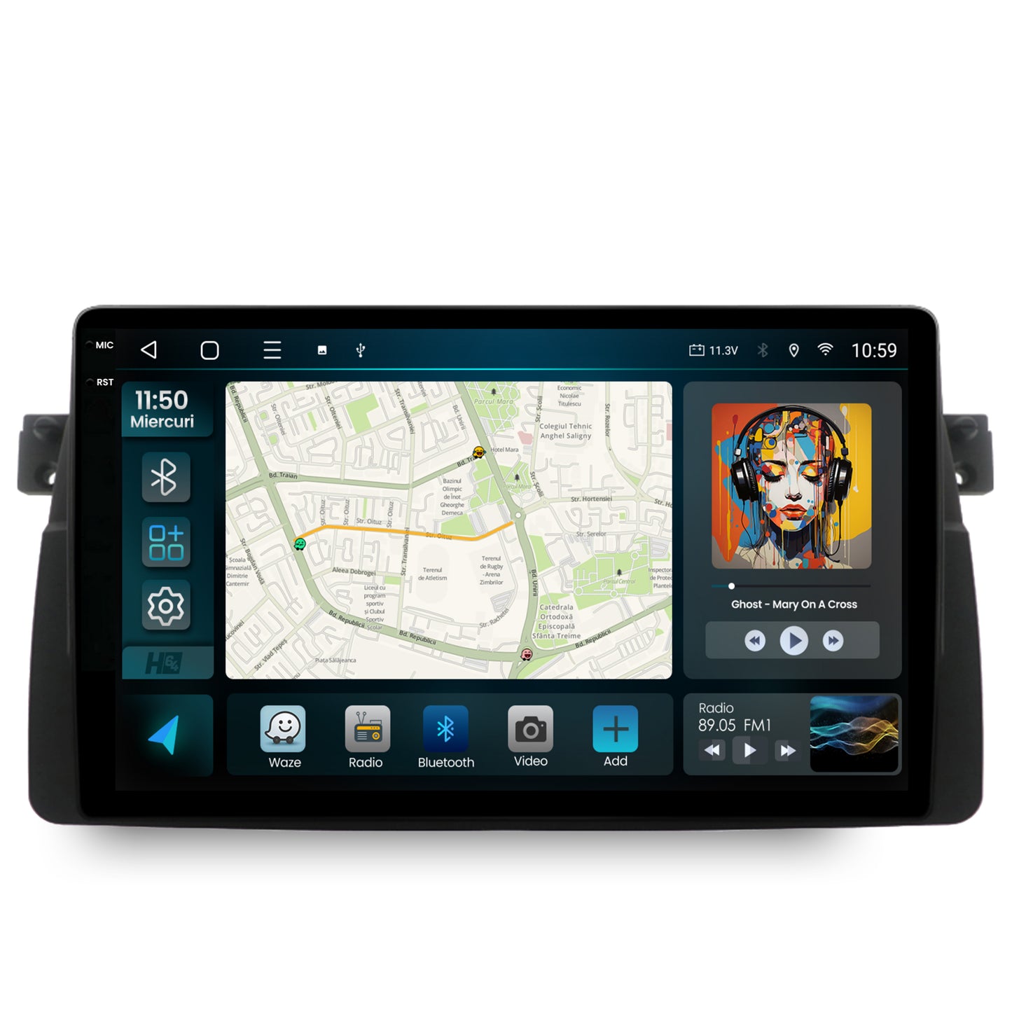 Navigatie 2K HUB64 BMW E46, 4GB RAM, Android, Octacore, Slot Sim 4G, DSP, GPS, Wi-FI, Carplay, Android Auto, USB, Bluetooth, Waze, Touchscreen, 9.5 Inch