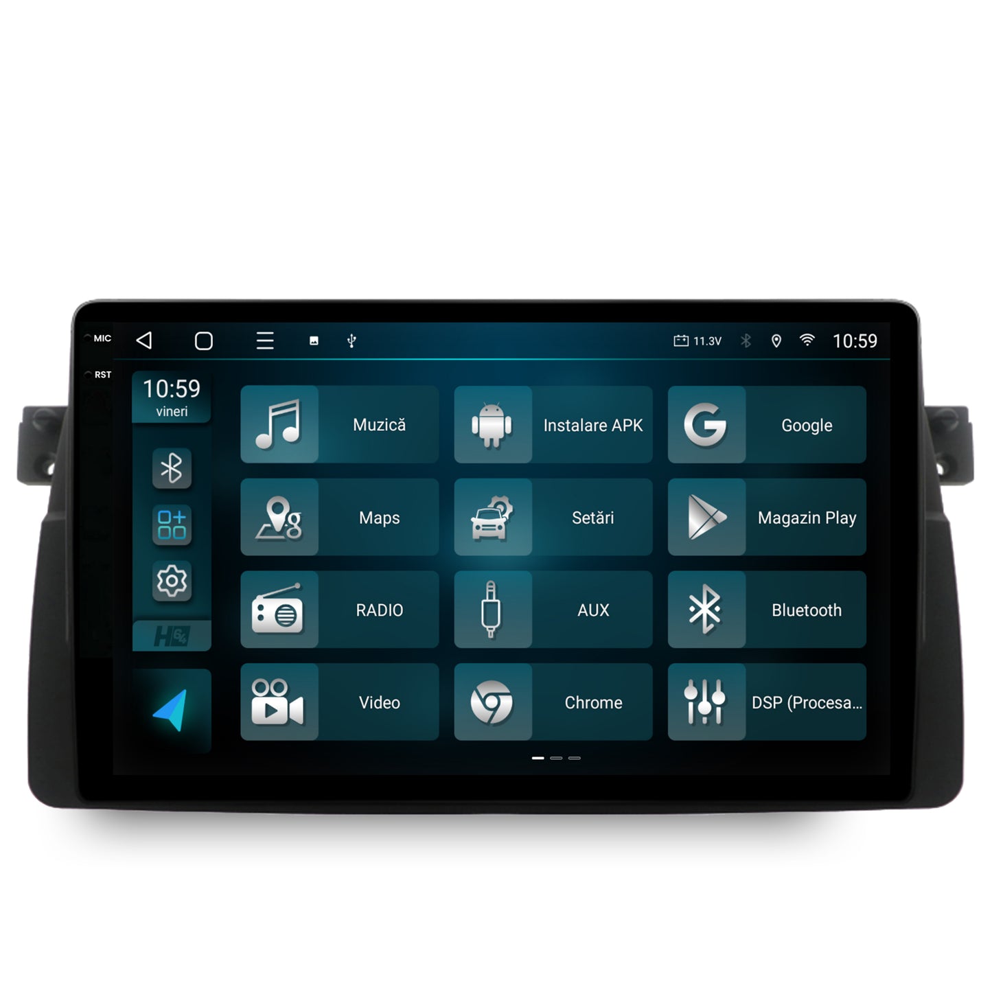 Navigatie 2K HUB64 BMW E46, 4GB RAM, Android, Octacore, Slot Sim 4G, DSP, GPS, Wi-FI, Carplay, Android Auto, USB, Bluetooth, Waze, Touchscreen, 9.5 Inch