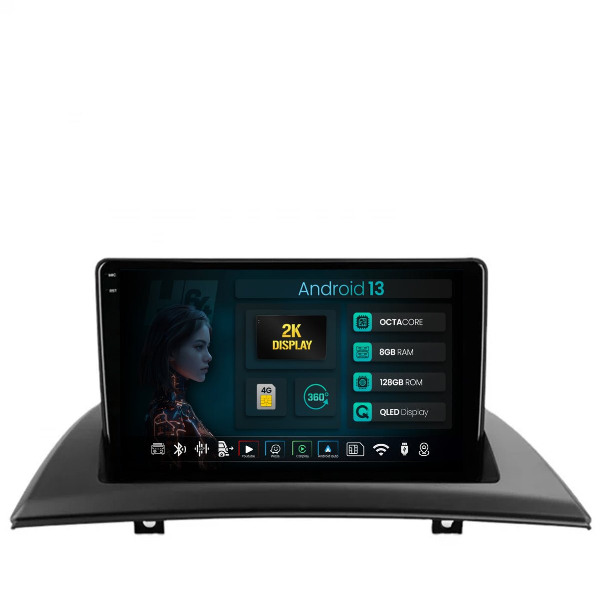 Navigatie 2K HUB64 BMW X3 E83 (2003-2012), 8GB RAM, Android, Octacore, Slot Sim 4G, DSP, GPS, Wi-FI, Carplay, Android Auto, USB, Bluetooth, Waze, Touchscreen, 9.5 Inch