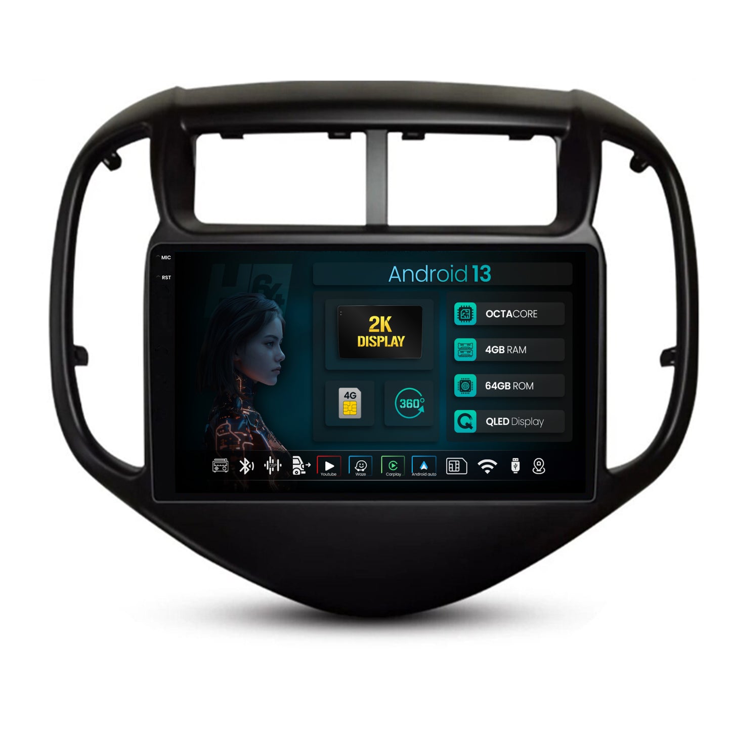 Navigatie 2K HUB64 Chevrolet Aveo (2017-2021), 4GB RAM, Android, Octacore, Slot Sim 4G, DSP, GPS, Wi-FI, Carplay, Android Auto, USB, Bluetooth, Waze, Touchscreen, 9.5 Inch