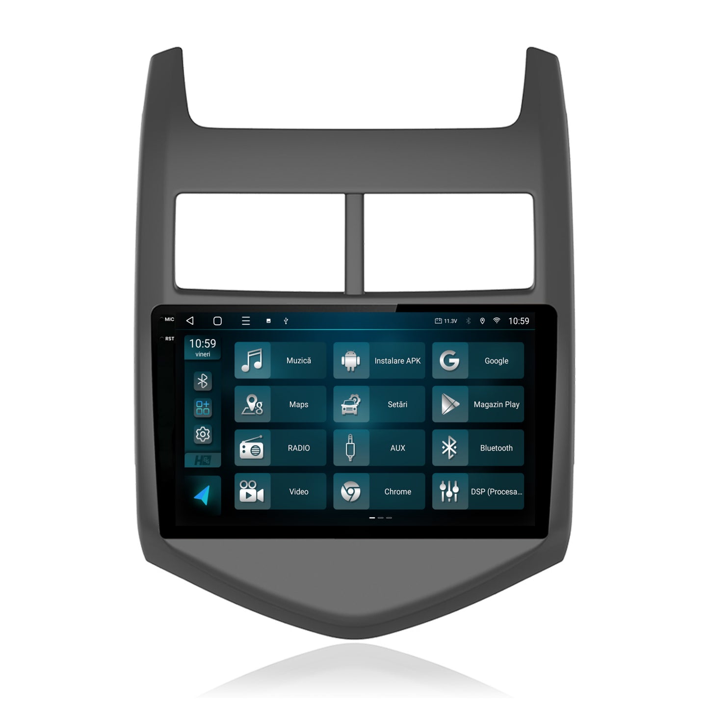 Navigatie 2K HUB64 Chevrolet Aveo 2 (2010-2015), 8GB RAM, Android, Octacore, Slot Sim 4G, DSP, GPS, Wi-FI, Carplay, Android Auto, USB, Bluetooth, Waze, Touchscreen, 9.5 Inch