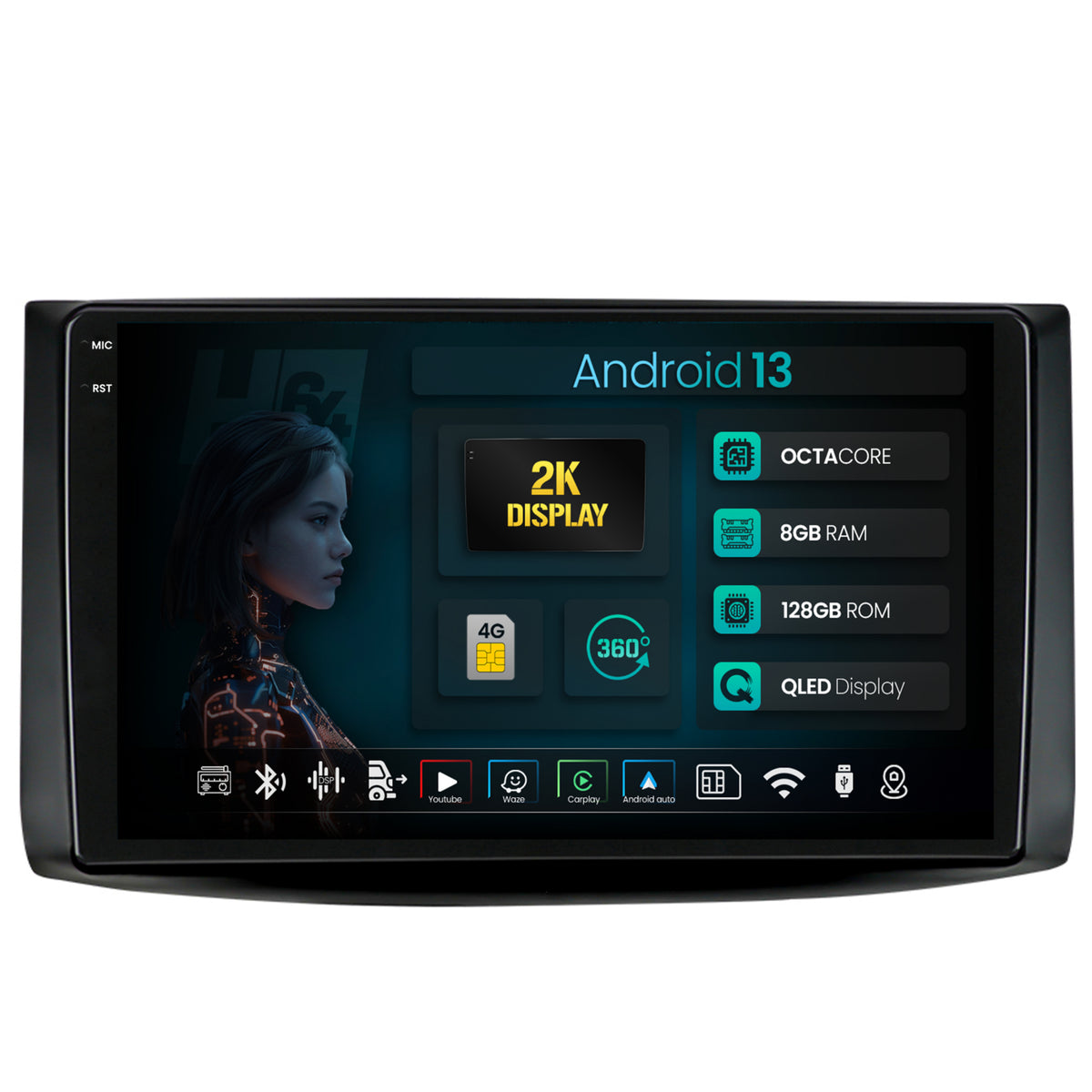 Navigatie 2K HUB64 Chevrolet Aveo (2006-2012), 8GB RAM, Android, Octacore, Slot Sim 4G, DSP, GPS, Wi-FI, Carplay, Android Auto, USB, Bluetooth, Waze, Touchscreen, 9.5 Inch