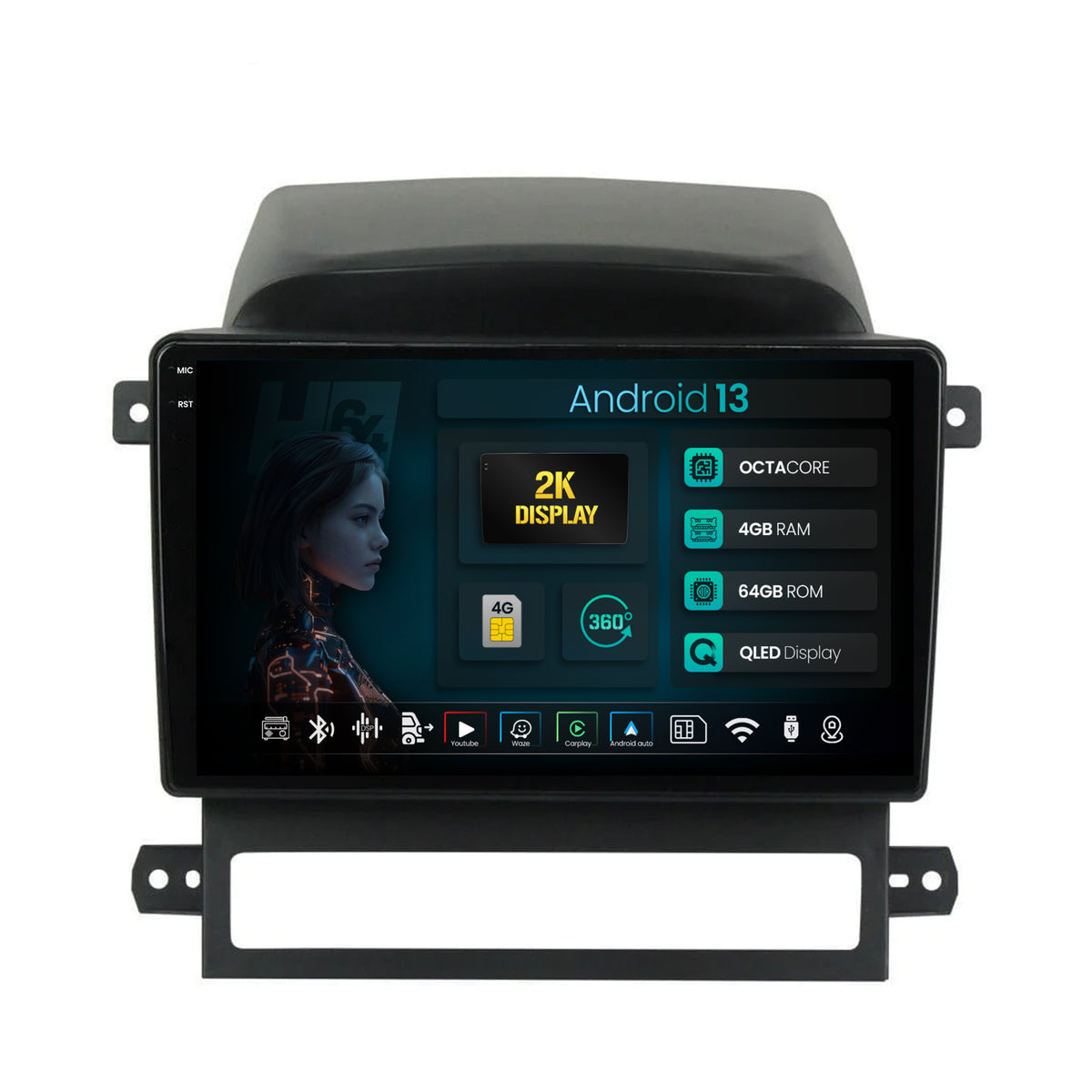 Navigatie 2K HUB64 Chevrolet Captiva (2006-2011), 4GB RAM, Android, Octacore, Slot Sim 4G, DSP, GPS, Wi-FI, Carplay, Android Auto, USB, Bluetooth, Waze, Touchscreen, 9.5 Inch