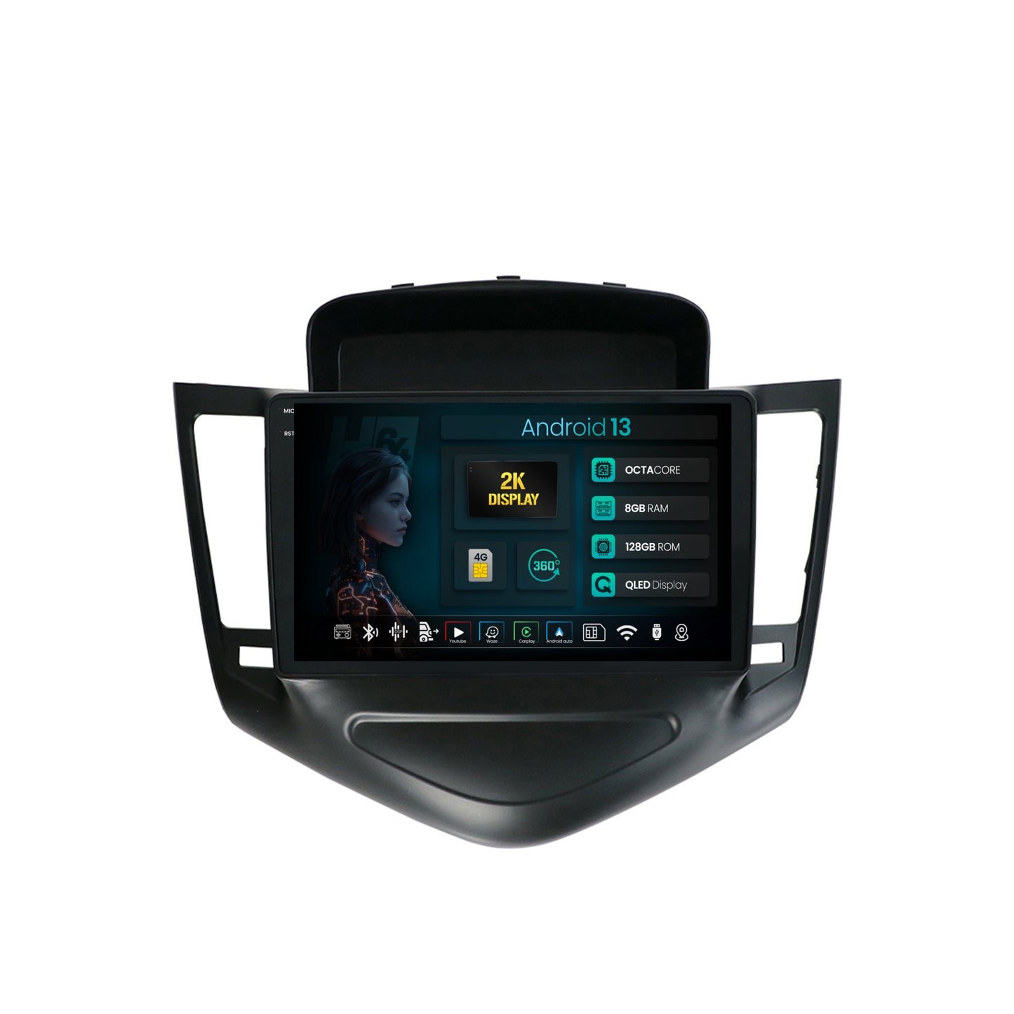 Navigatie 2K HUB64 Chevrolet Cruze (2008-2014), 8GB RAM, Android, Octacore, Slot Sim 4G, DSP, GPS, Wi-FI, Carplay, Android Auto, USB, Bluetooth, Waze, Touchscreen, 9.5 Inch