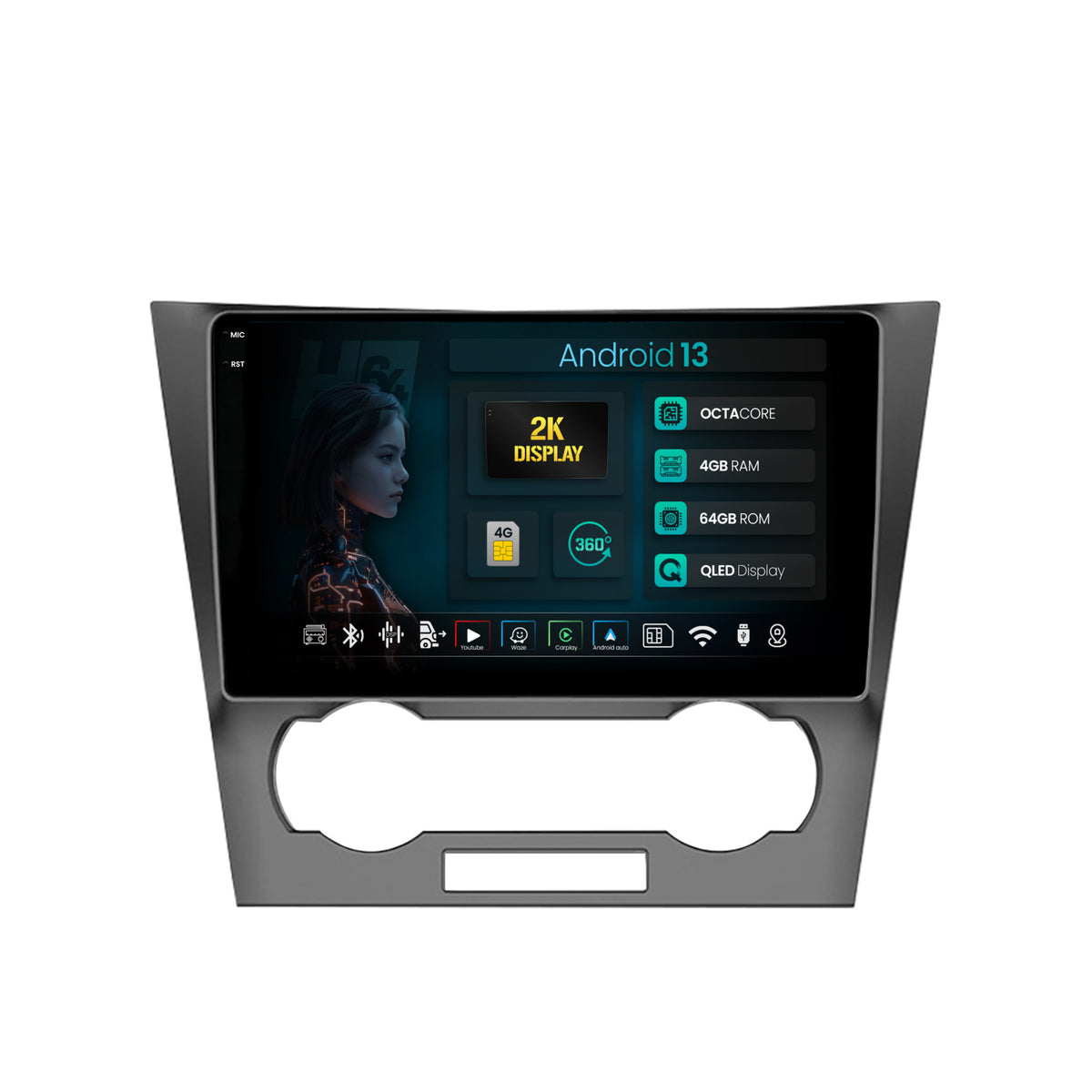 Navigatie 2K HUB64 Chevrolet Epica (2006-2012), 4GB RAM, Android, Octacore, Slot Sim 4G, DSP, GPS, Wi-FI, Carplay, Android Auto, USB, Bluetooth, Waze, Touchscreen, 9.5 Inch