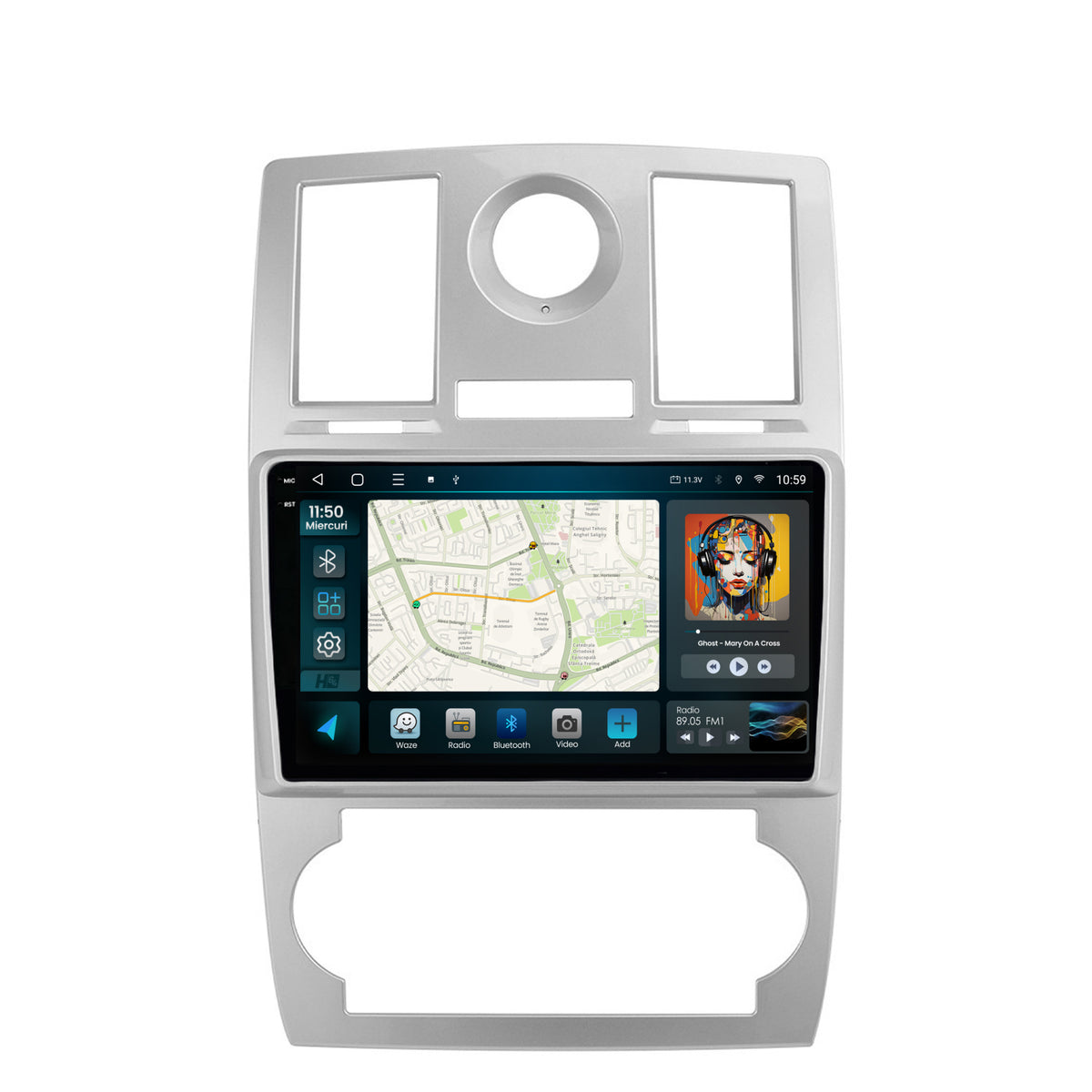 Navigatie 2K HUB64 Chrysler 300C (2004-2011), 8GB RAM, Android, Octacore, Slot Sim 4G, DSP, GPS, Wi-FI, Carplay, Android Auto, USB, Bluetooth, Waze, Touchscreen, 9.5 Inch