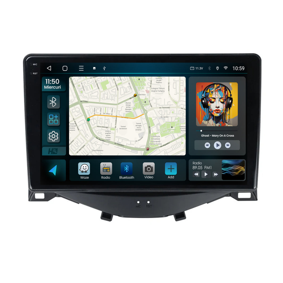 Navigatie 2K HUB64 Citroen C1 / Peugeot 108 / Toyota AYGO (2014-2022), 8GB RAM, Android, Octacore, Slot Sim 4G, DSP, GPS, Wi-FI, Carplay, Android Auto, USB, Bluetooth, Waze, Touchscreen, 9.5 Inch