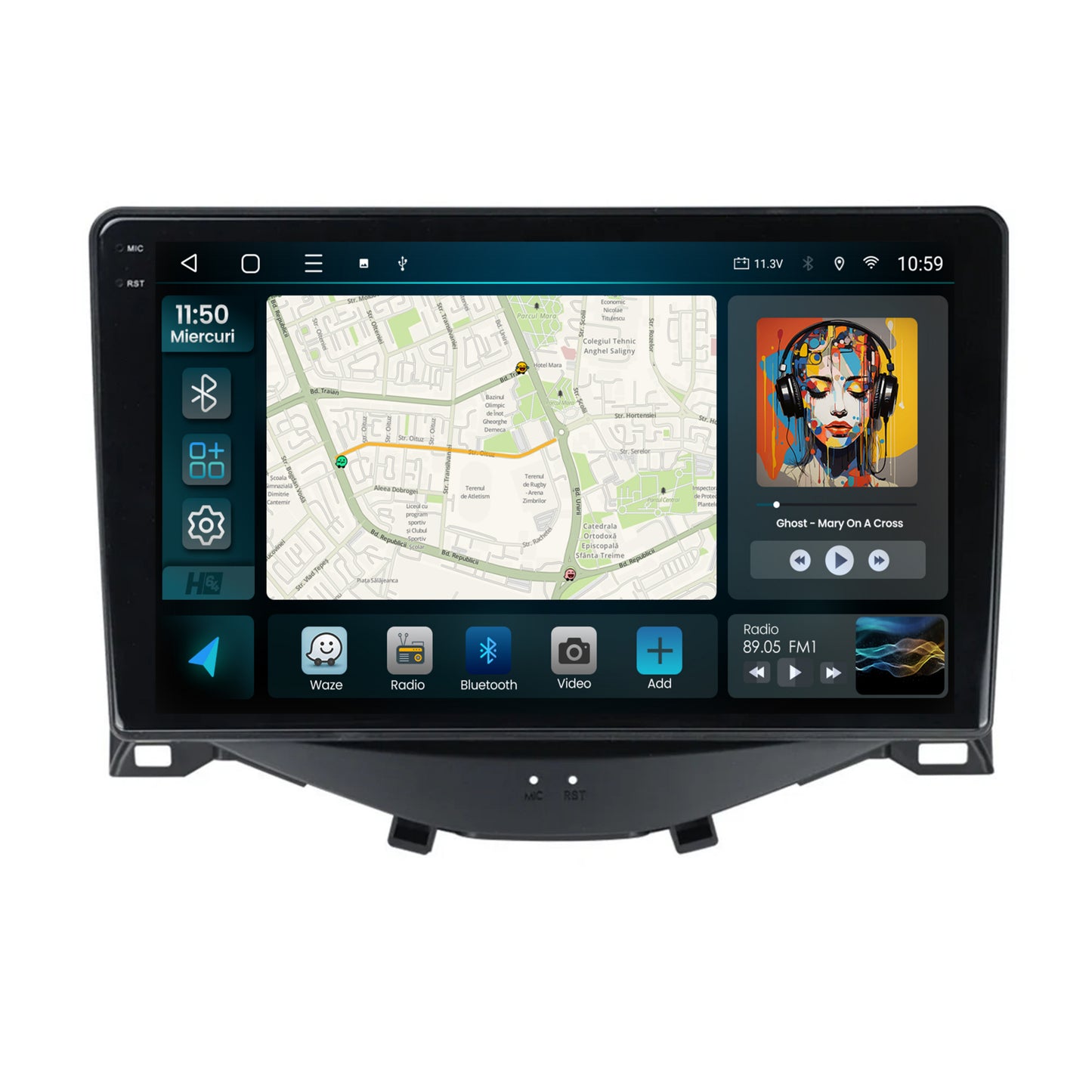 Navigatie 2K HUB64 Citroen C1 / Peugeot 108 / Toyota AYGO (2014-2022), 8GB RAM, Android, Octacore, Slot Sim 4G, DSP, GPS, Wi-FI, Carplay, Android Auto, USB, Bluetooth, Waze, Touchscreen, 9.5 Inch
