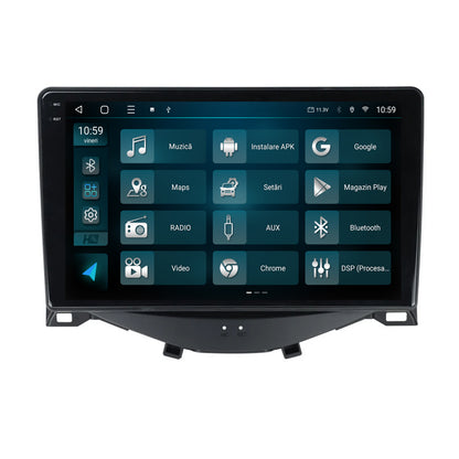 Navigatie 2K HUB64 Citroen C1 / Peugeot 108 / Toyota AYGO (2014-2022), 8GB RAM, Android, Octacore, Slot Sim 4G, DSP, GPS, Wi-FI, Carplay, Android Auto, USB, Bluetooth, Waze, Touchscreen, 9.5 Inch