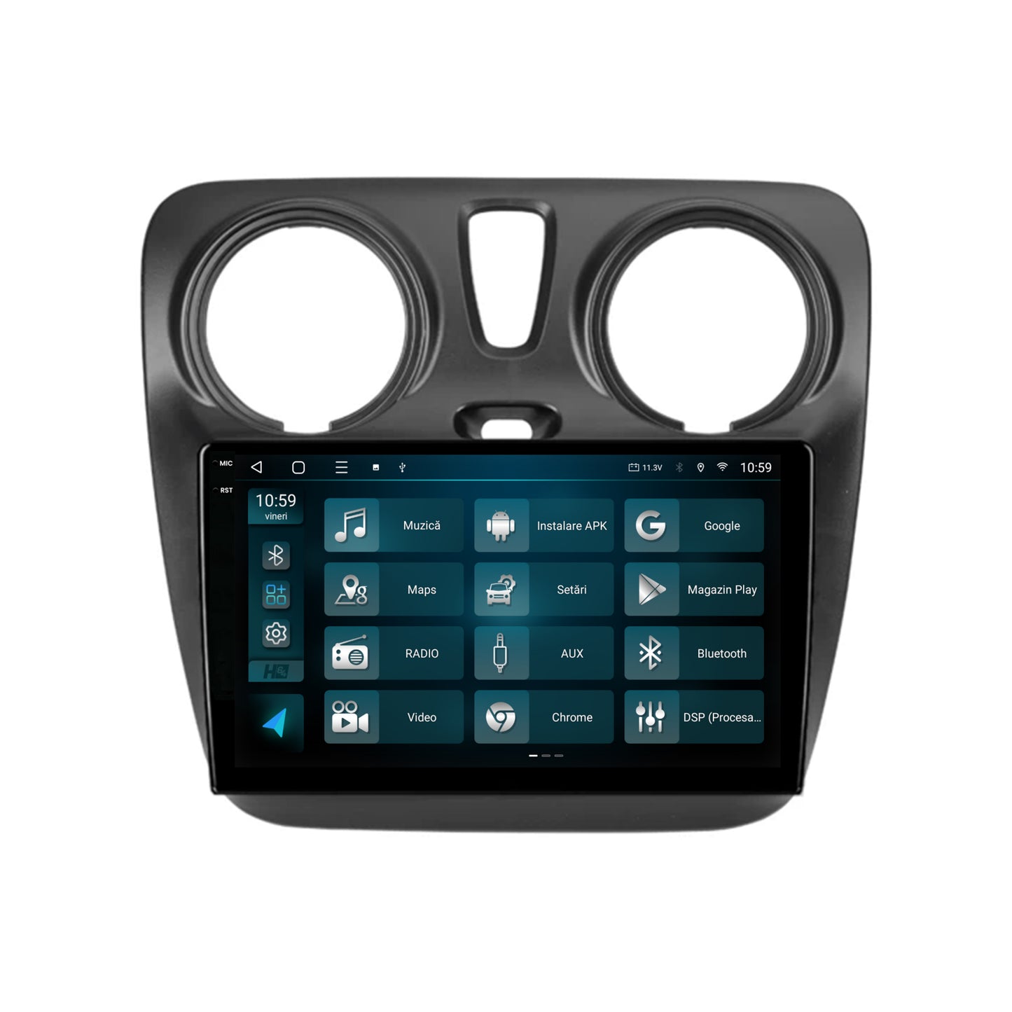 Navigatie 2K HUB64 Dacia Dokker / Lodgy, 4GB RAM, Android, Octacore, Slot Sim 4G, DSP, GPS, Wi-FI, Carplay, Android Auto, USB, Bluetooth, Waze, Touchscreen, 9.5 Inch