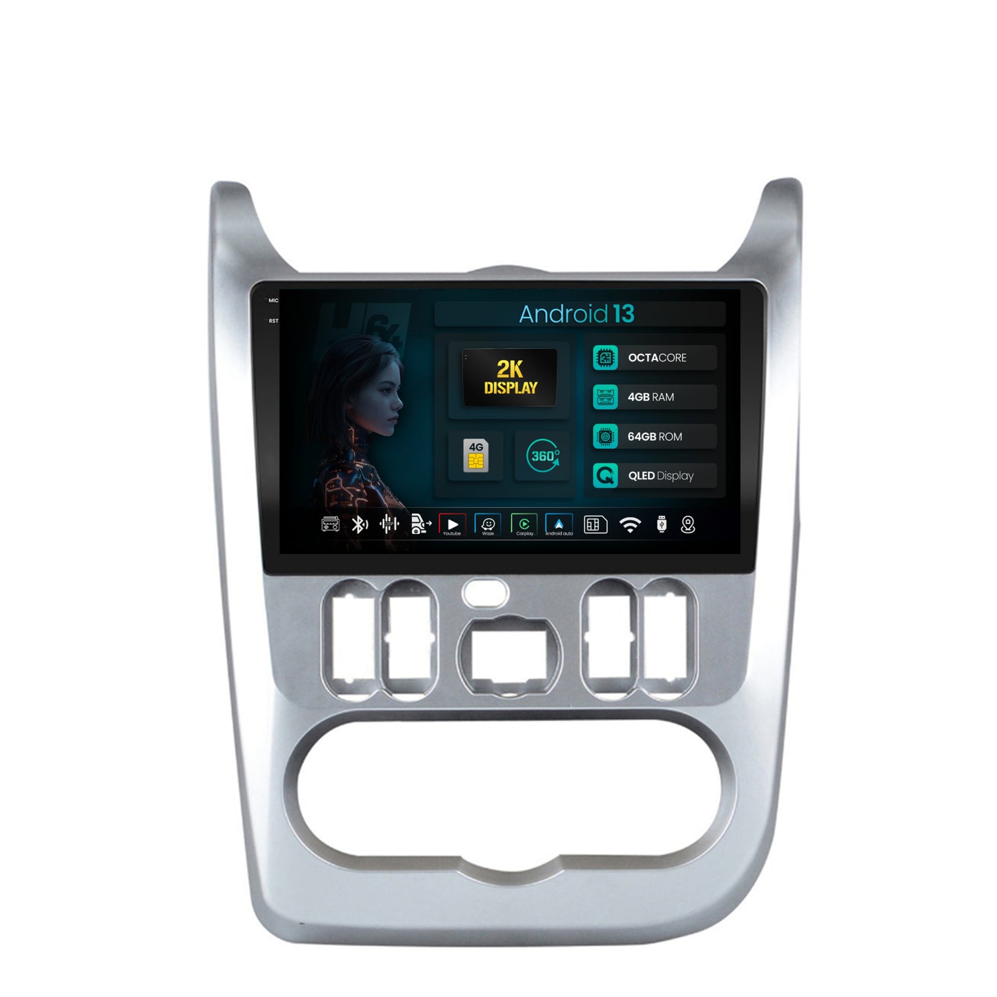 Navigatie 2K HUB64 Dacia Logan / Duster / Sandero (2009-2015), 4GB RAM, Android, Octacore, Slot Sim 4G, DSP, GPS, Wi-FI, Carplay, Android Auto, USB, Bluetooth, Waze, Touchscreen, 9.5 Inch