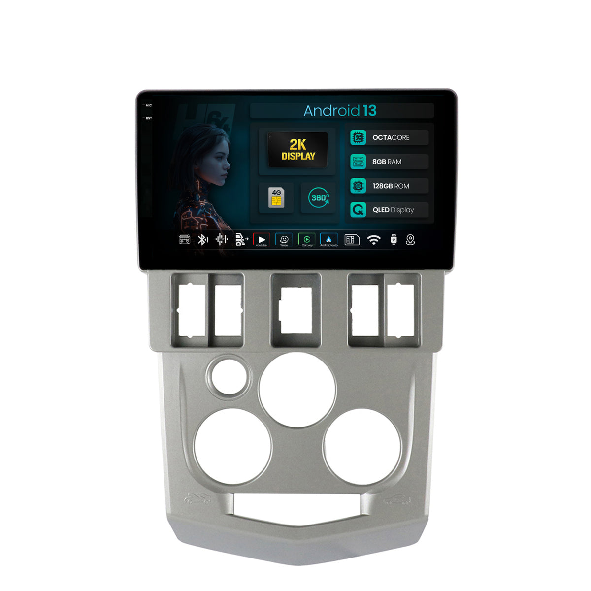 Navigatie 2K HUB64 Dacia Logan PH1 (2004-2009), 8GB RAM, Android, Octacore, Slot Sim 4G, DSP, GPS, Wi-FI, Carplay, Android Auto, USB, Bluetooth, Waze, Touchscreen, 9.5 Inch