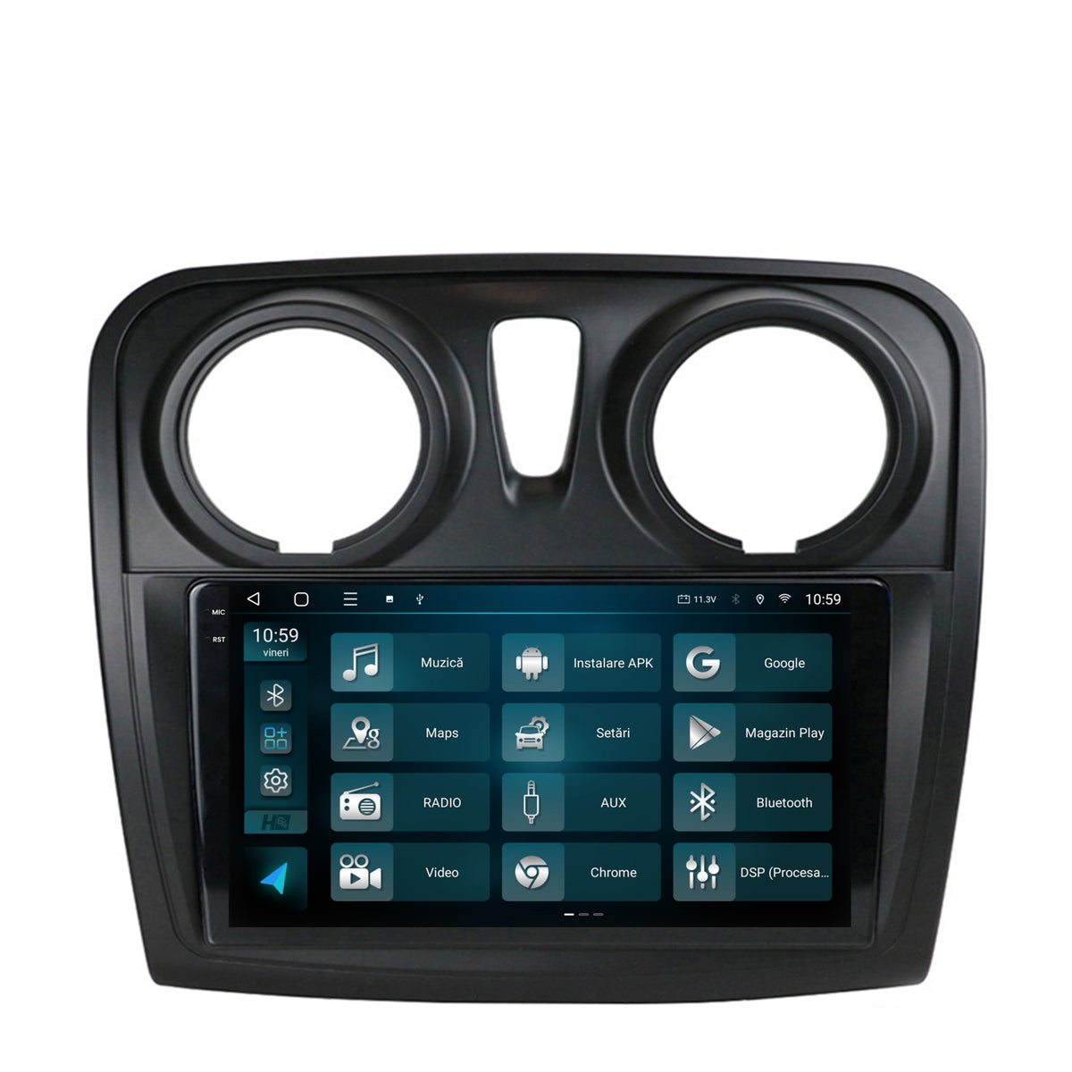 Navigatie 2K HUB64 Dacia Logan / Sandero, 4GB RAM, Android, Octacore, Slot Sim 4G, DSP, GPS, Wi-FI, Carplay, Android Auto, USB, Bluetooth, Waze, Touchscreen, 9.5 Inch
